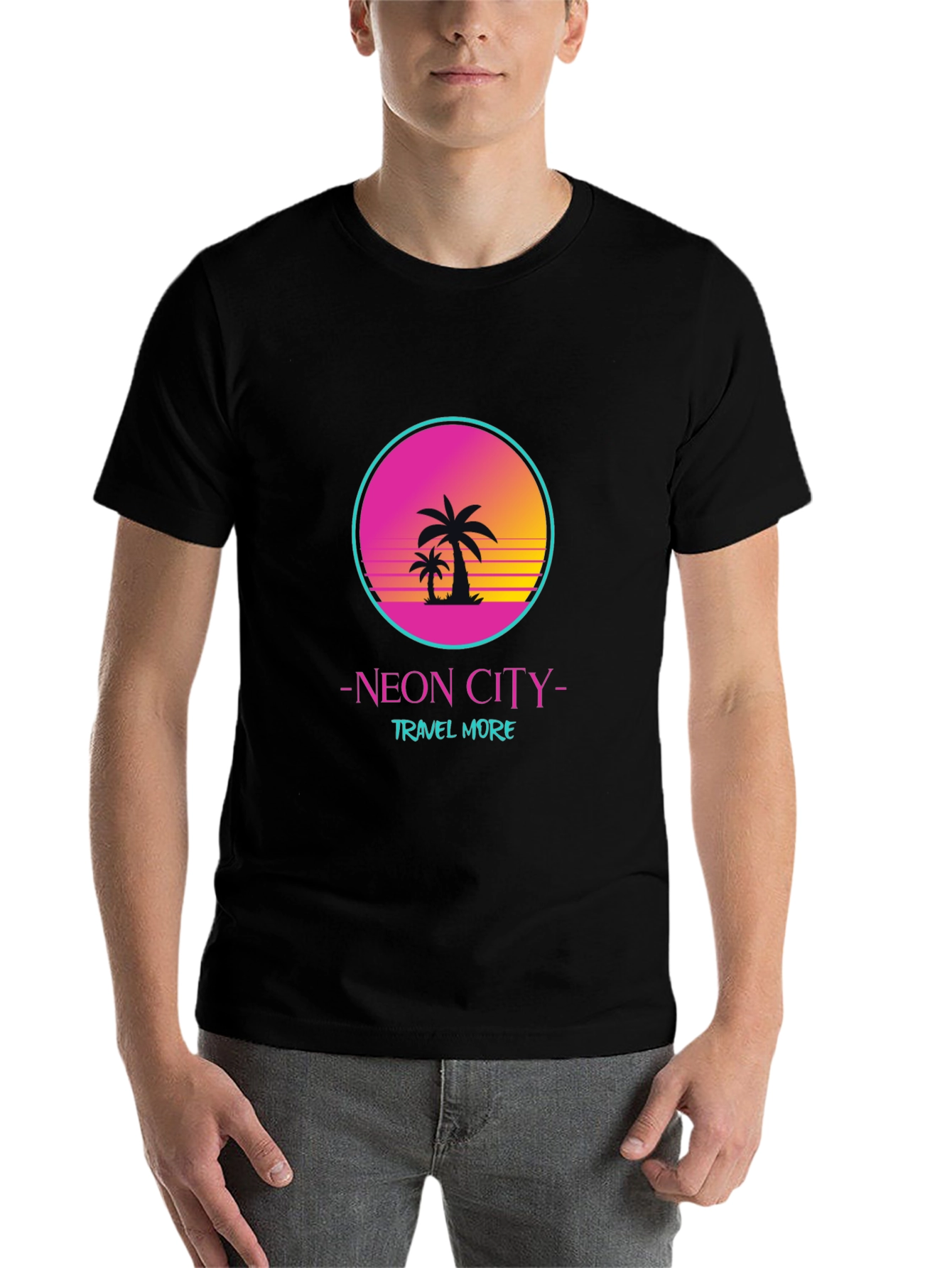 Black Neon City Travel T-Shirt view 7