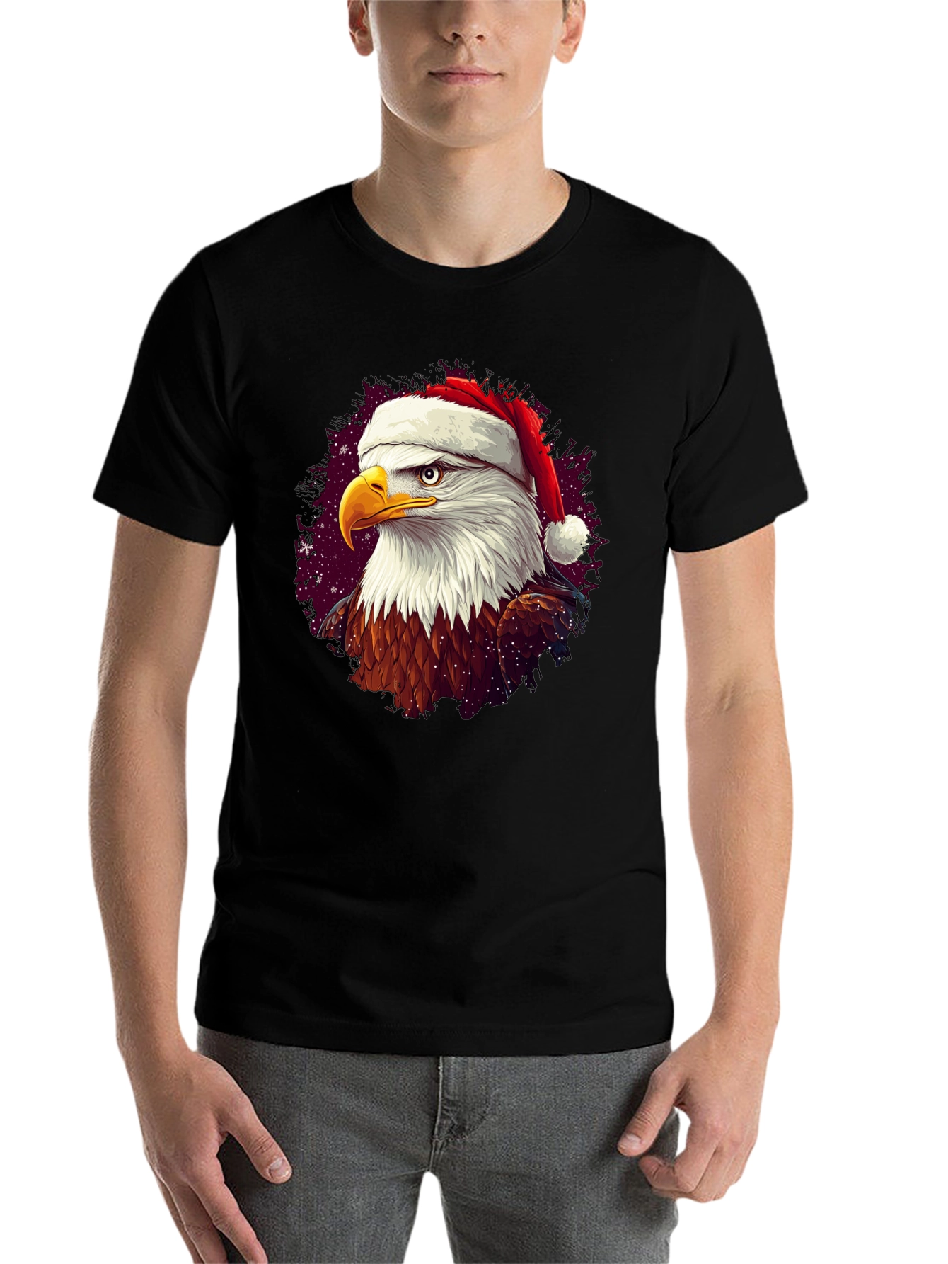 Black Festive Eagle T-Shirt: Christmas Holiday Apparel view 7