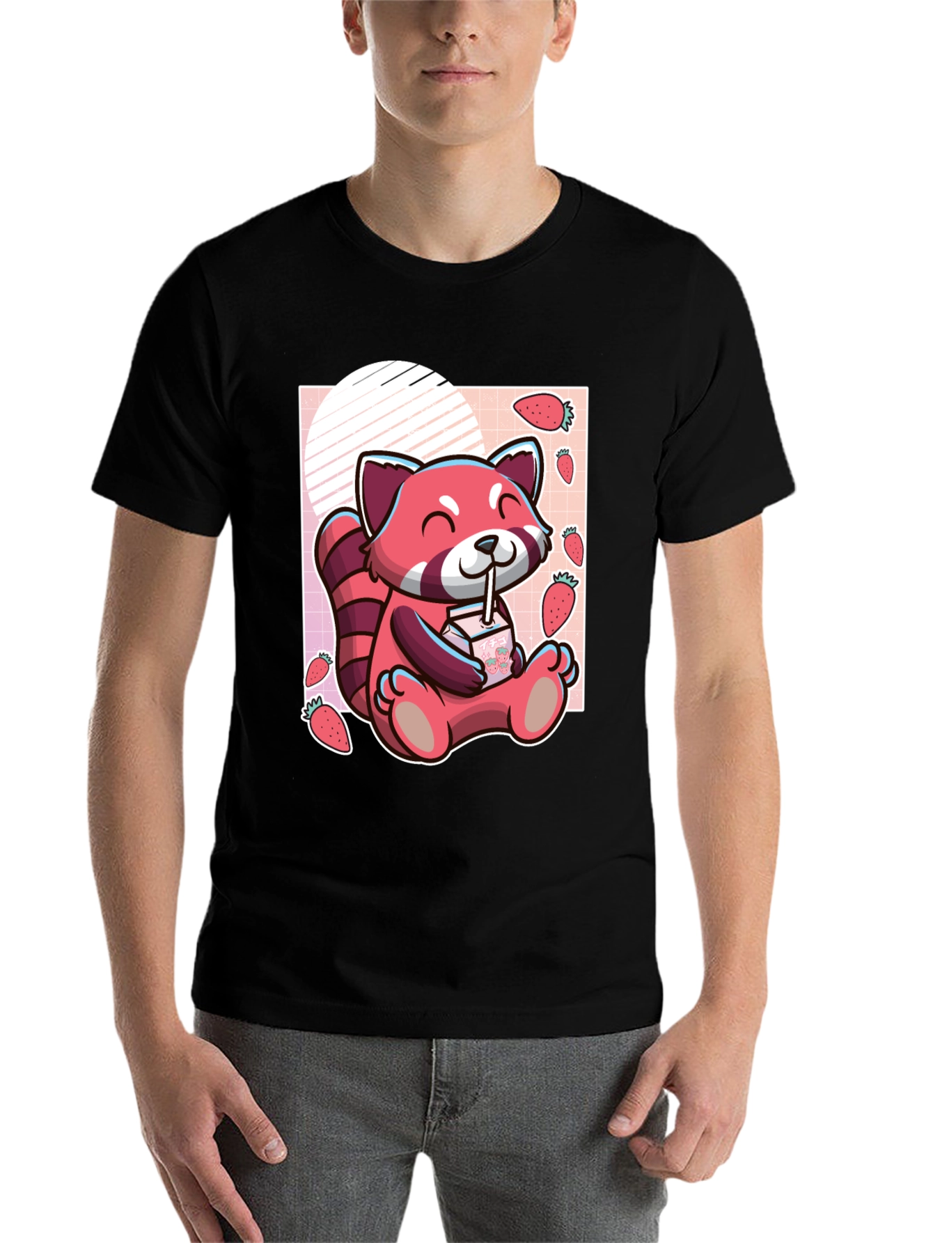Black Red Panda Strawberry Milk T-Shirt view 7