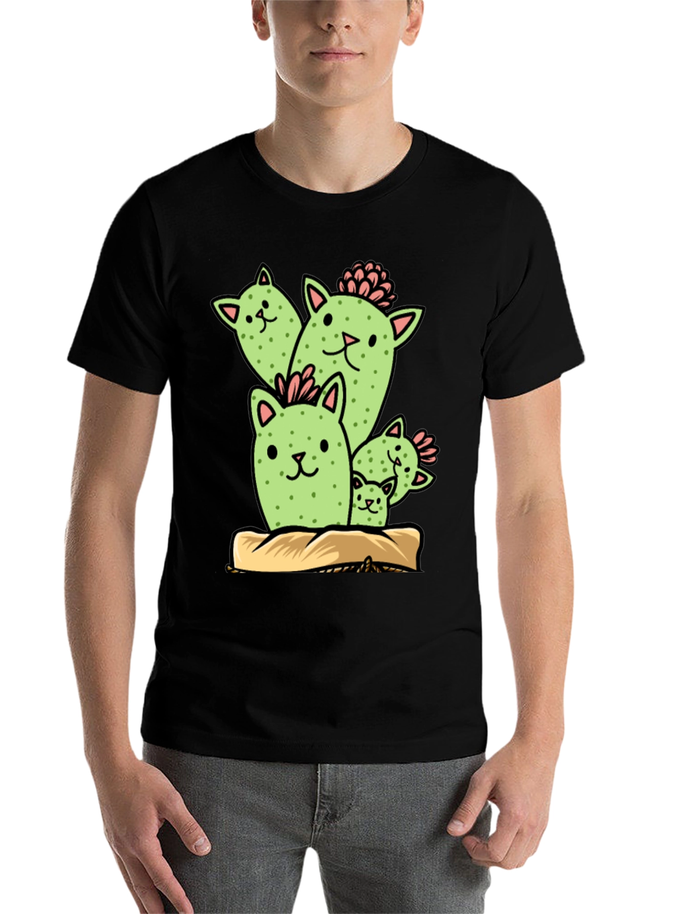Black Cat Cactus Graphic Tee - Funny Plant Lover Shirt view 7