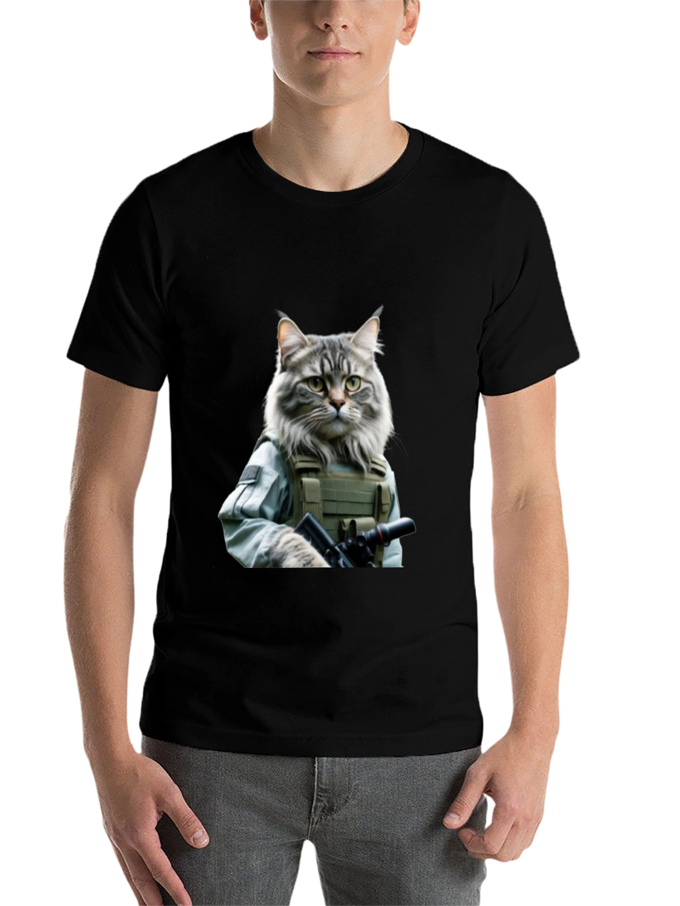 Black Tactical Cat T-Shirt - Military Style view 7