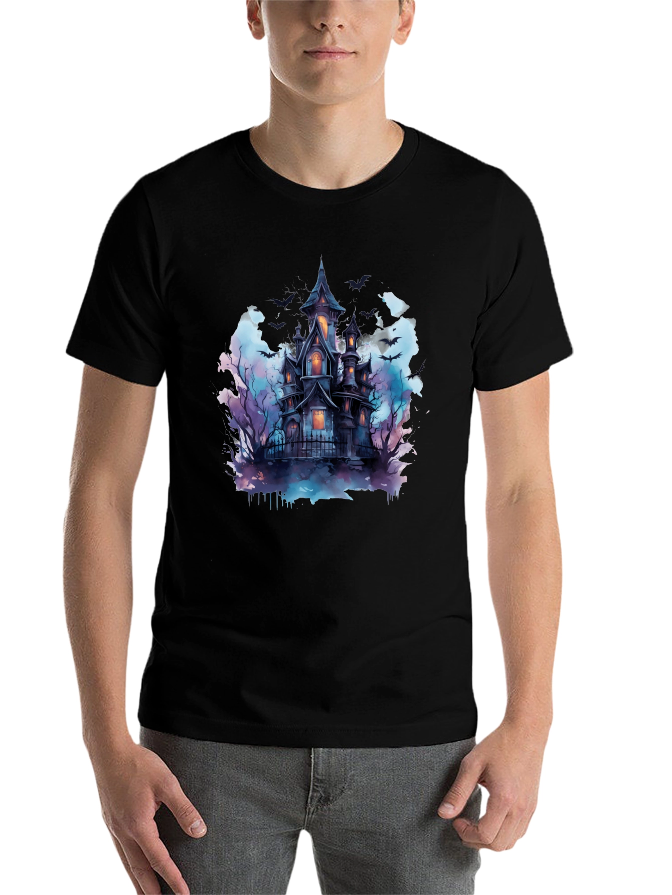 Spooky Haunted House Graphic Tee - Halloween Shirt - 7