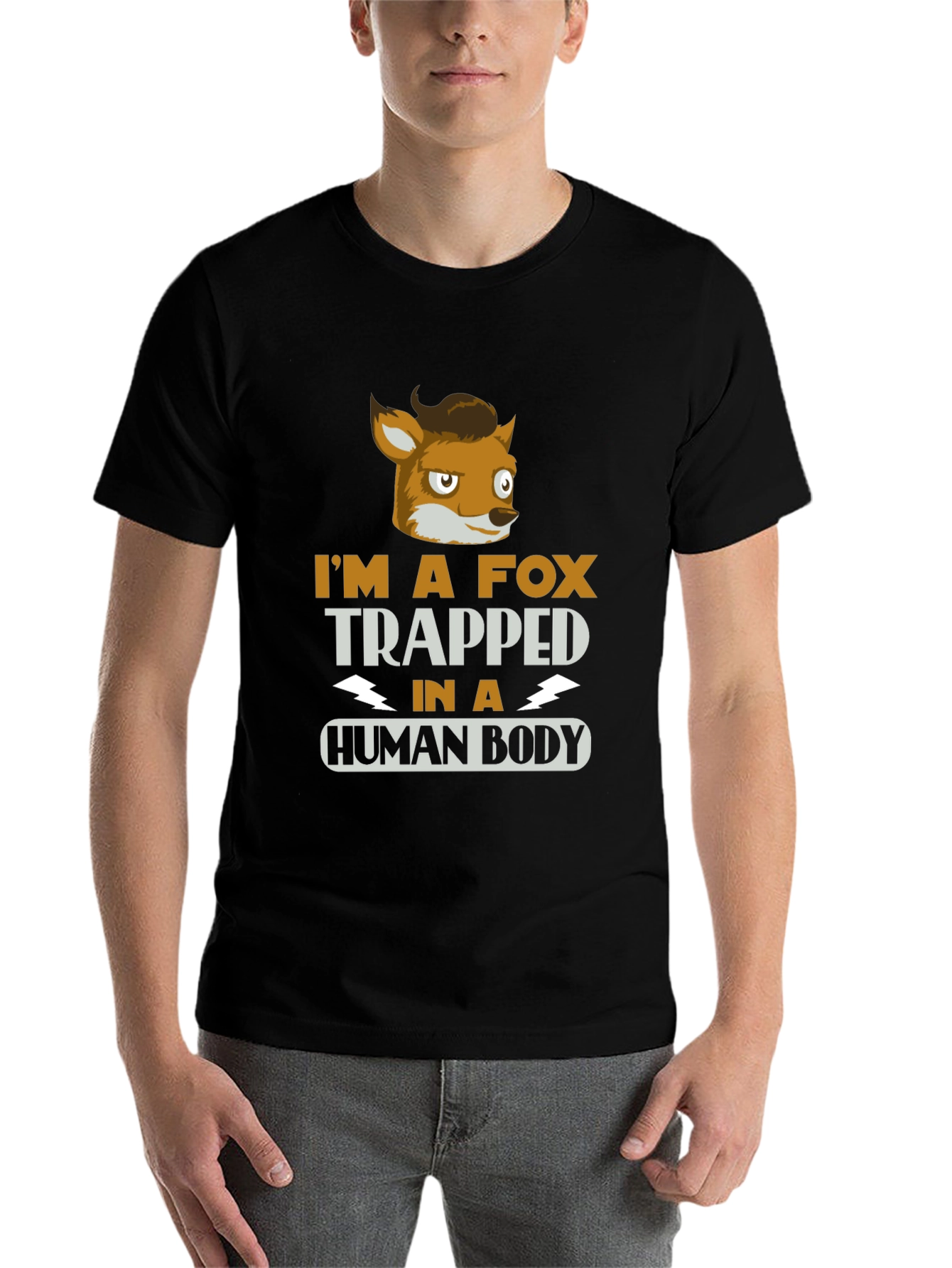 Black I'm A Fox Trapped in a Human Body T-Shirt view 7