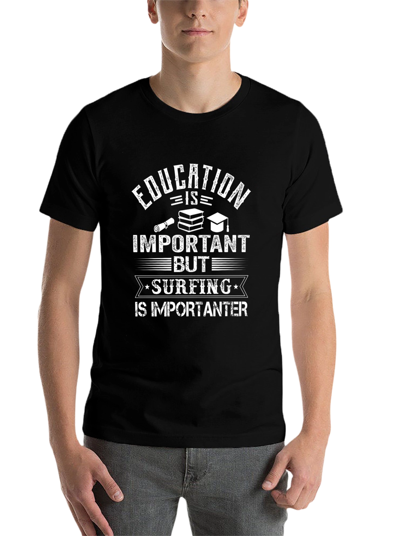 Black Education vs Surfing Graphic T-Shirt view 7
