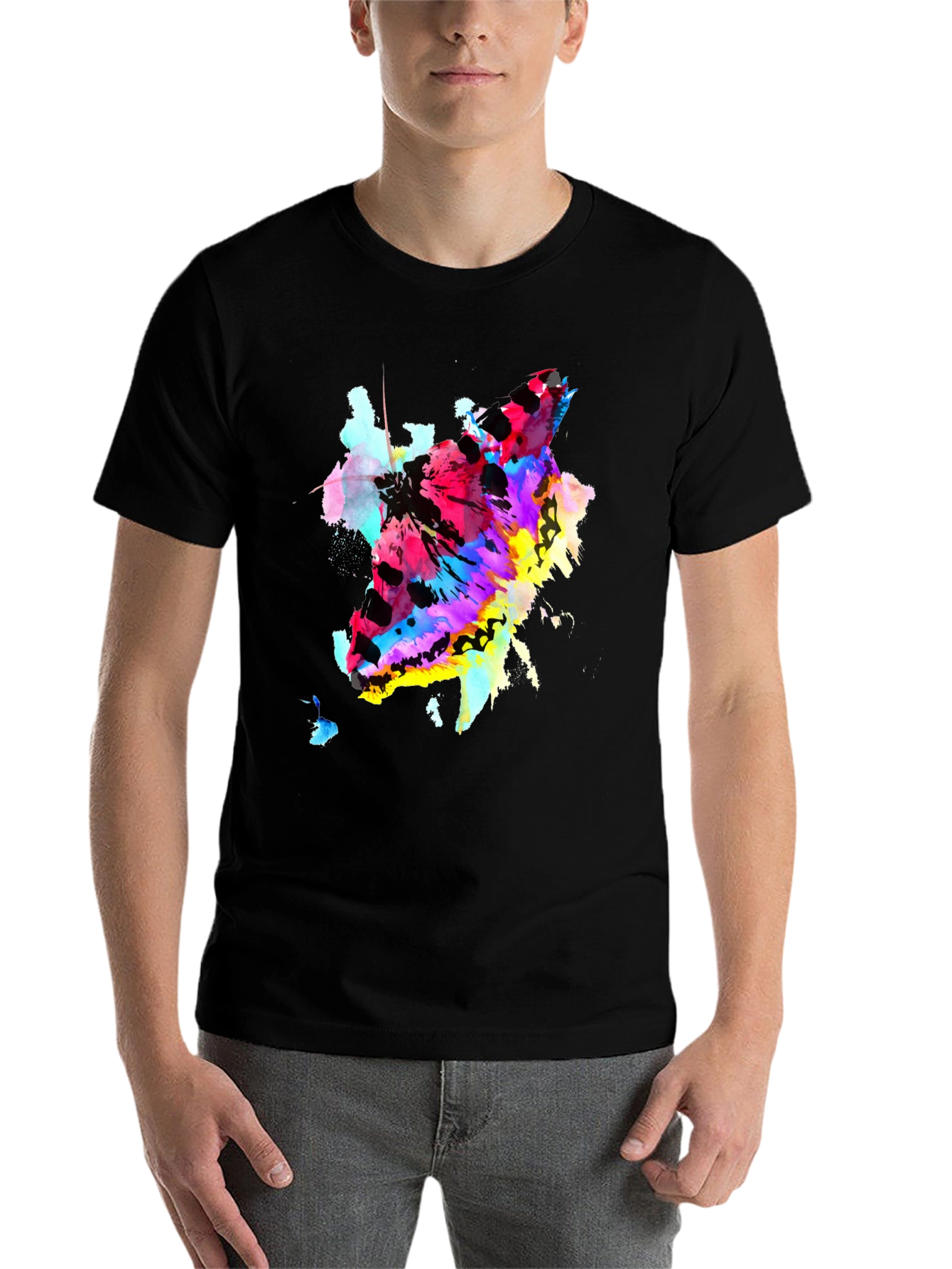 Black Abstract Butterfly Graphic Print Crew Neck T-Shirt view 7