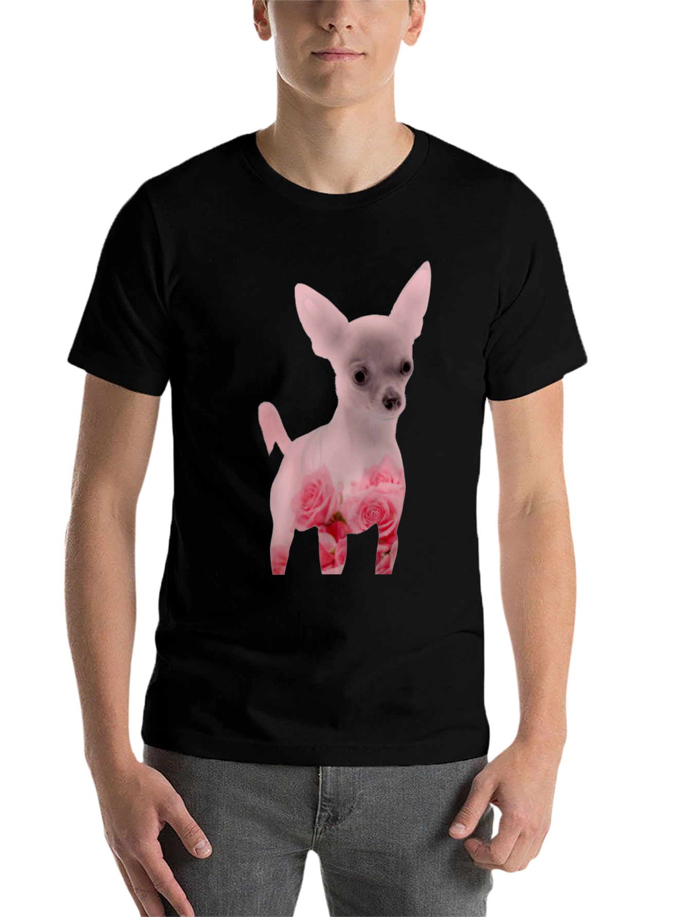 Black Floral Chihuahua T-Shirt - Black view 7