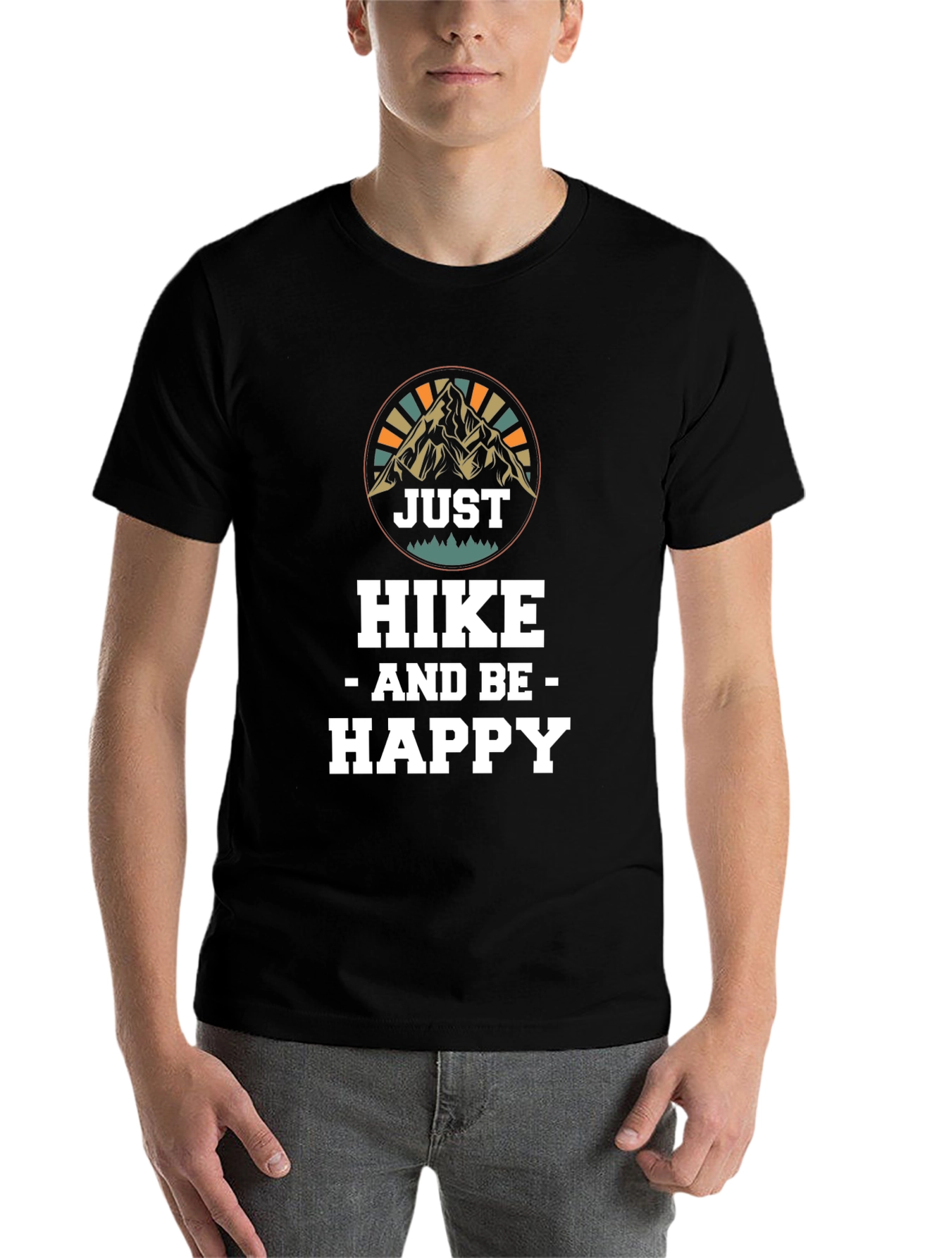 Black Just Hike and Be Happy Black T-Shirt view 7