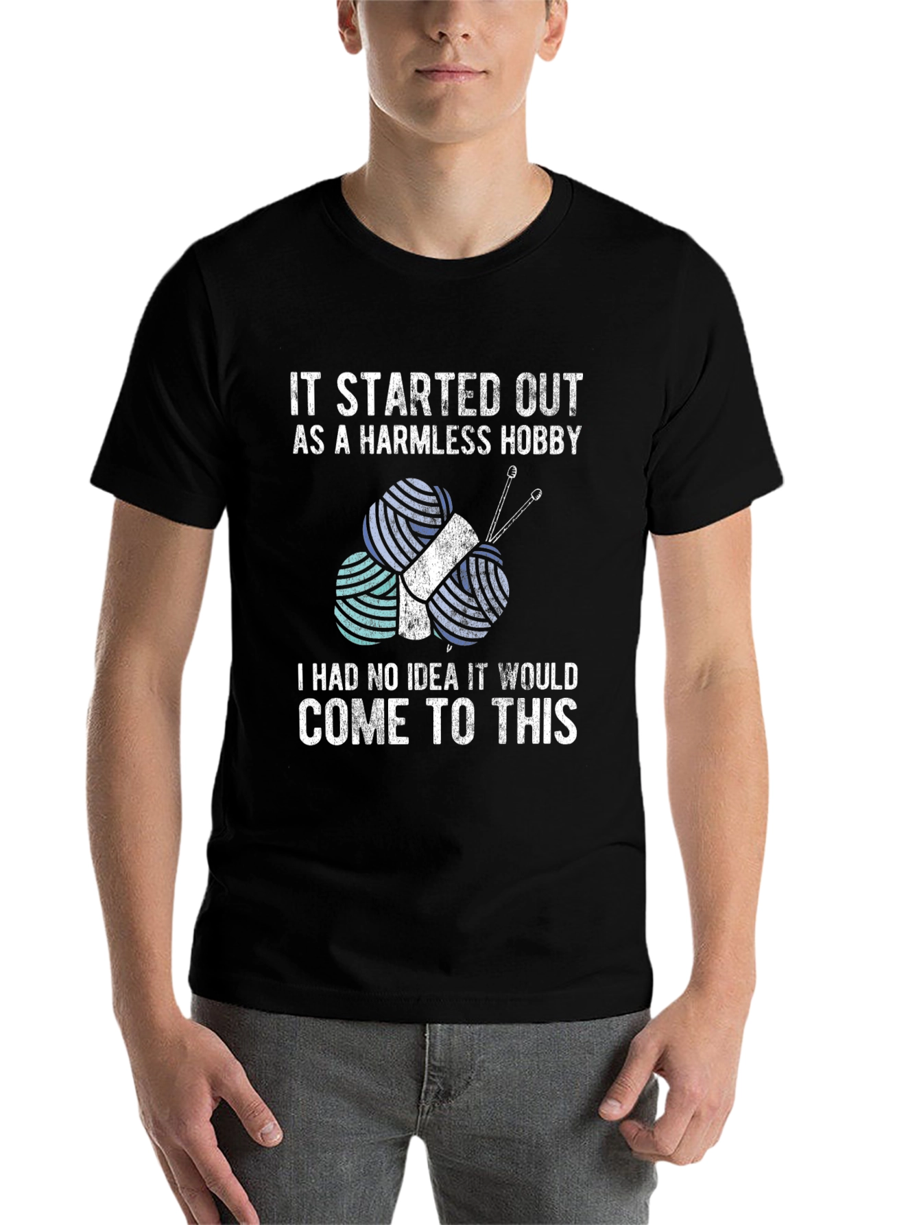 Black Harmless Hobby Knit T-Shirt - Funny Knitting Tee view 7