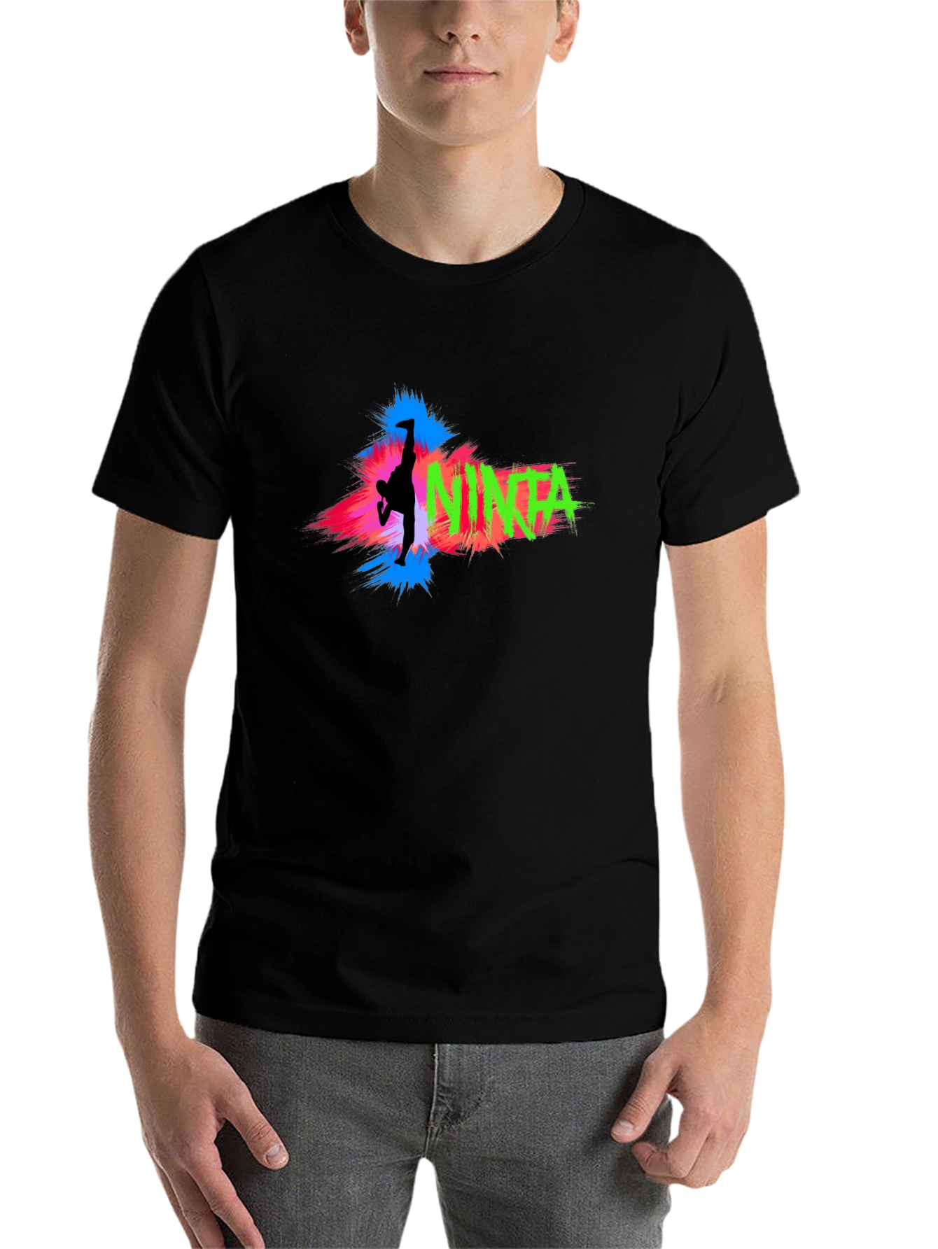Black Ninja Kick Graphic T-Shirt - Black view 7