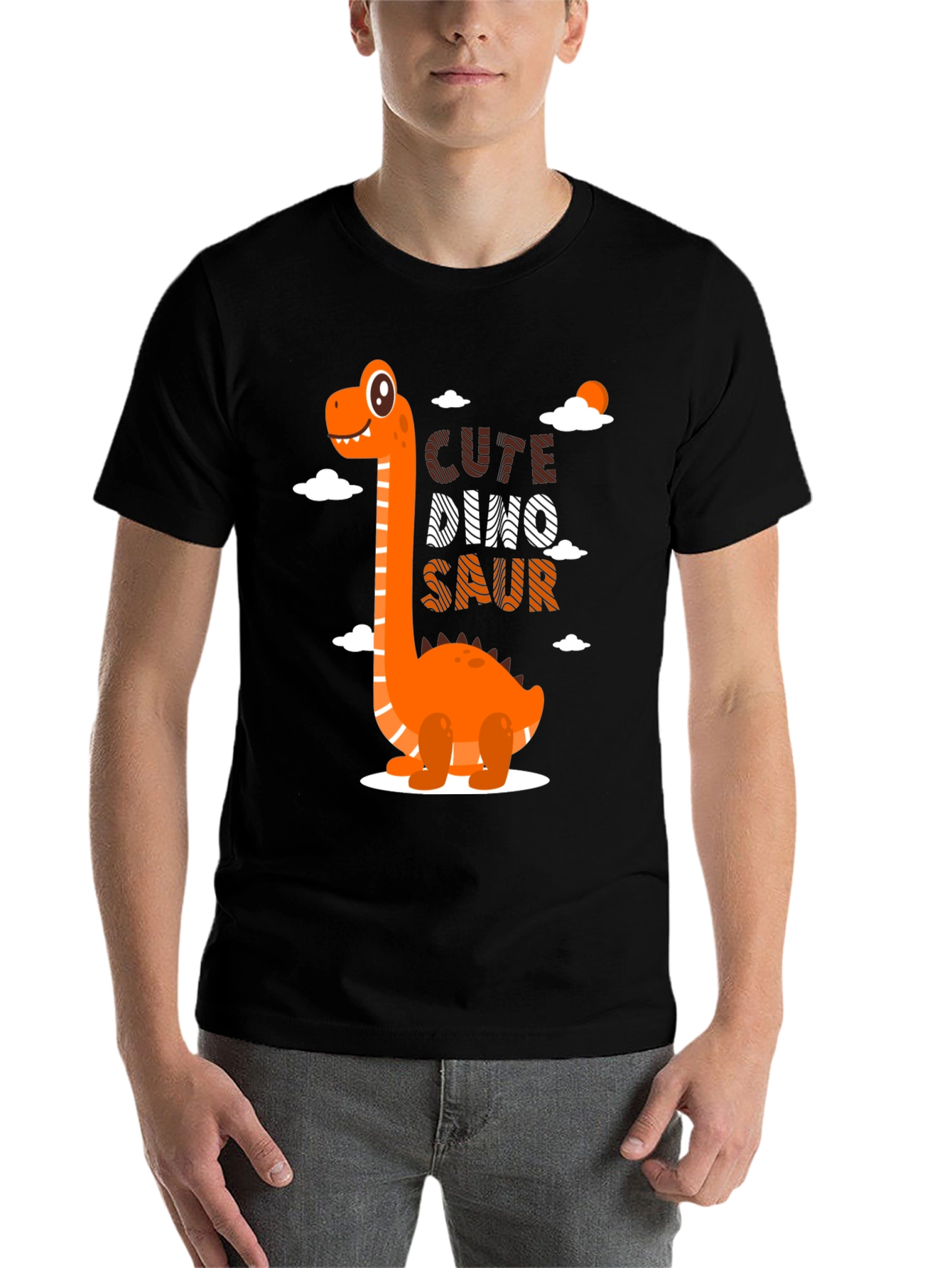 Black Cute Dino-Saur Black Graphic T-Shirt view 7