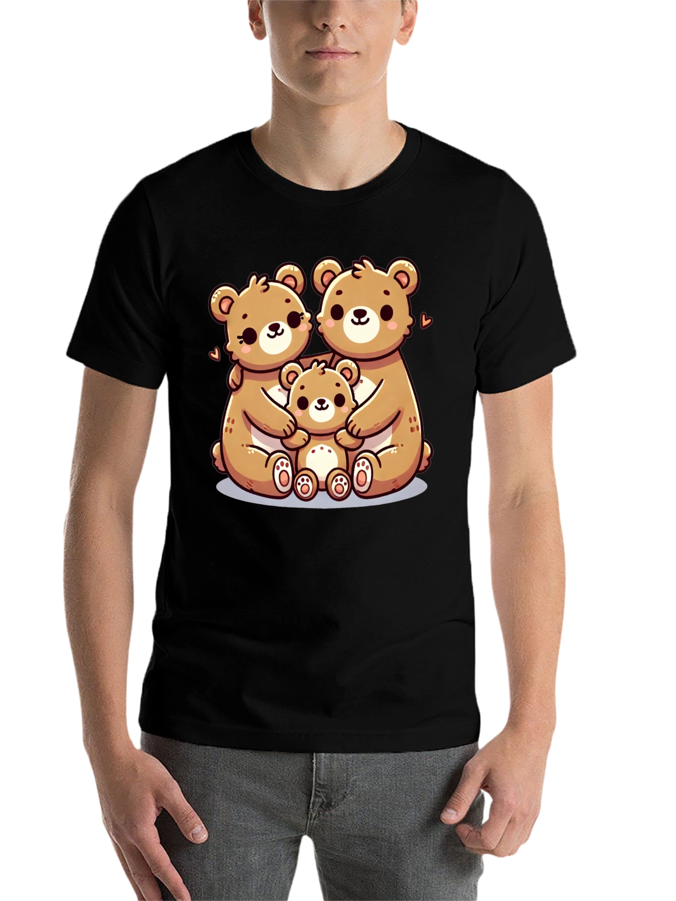 Black Cute Bear Family Graphic Tee - Black view 7