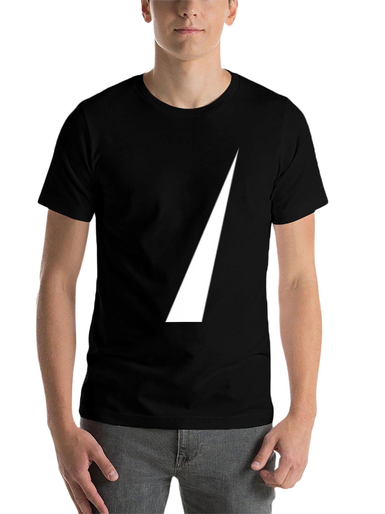 Black Men's Black T-Shirt with White Triangle Design view 7
