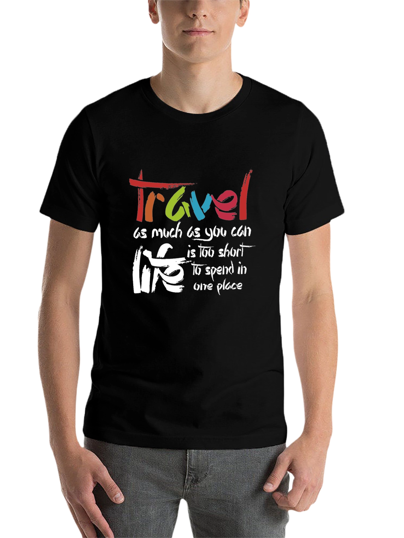 Black Travel Life Black Graphic T-Shirt view 7