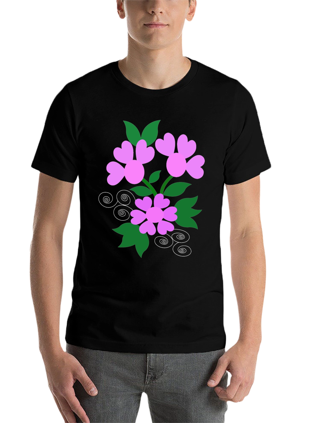 Black Floral Heart Tee - Black Cotton Blend view 7