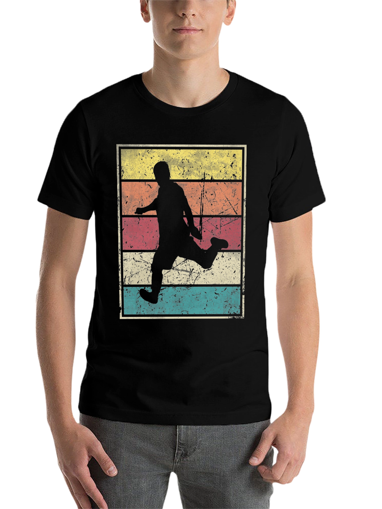 Black Retro Soccer Player Graphic T-Shirt view 7