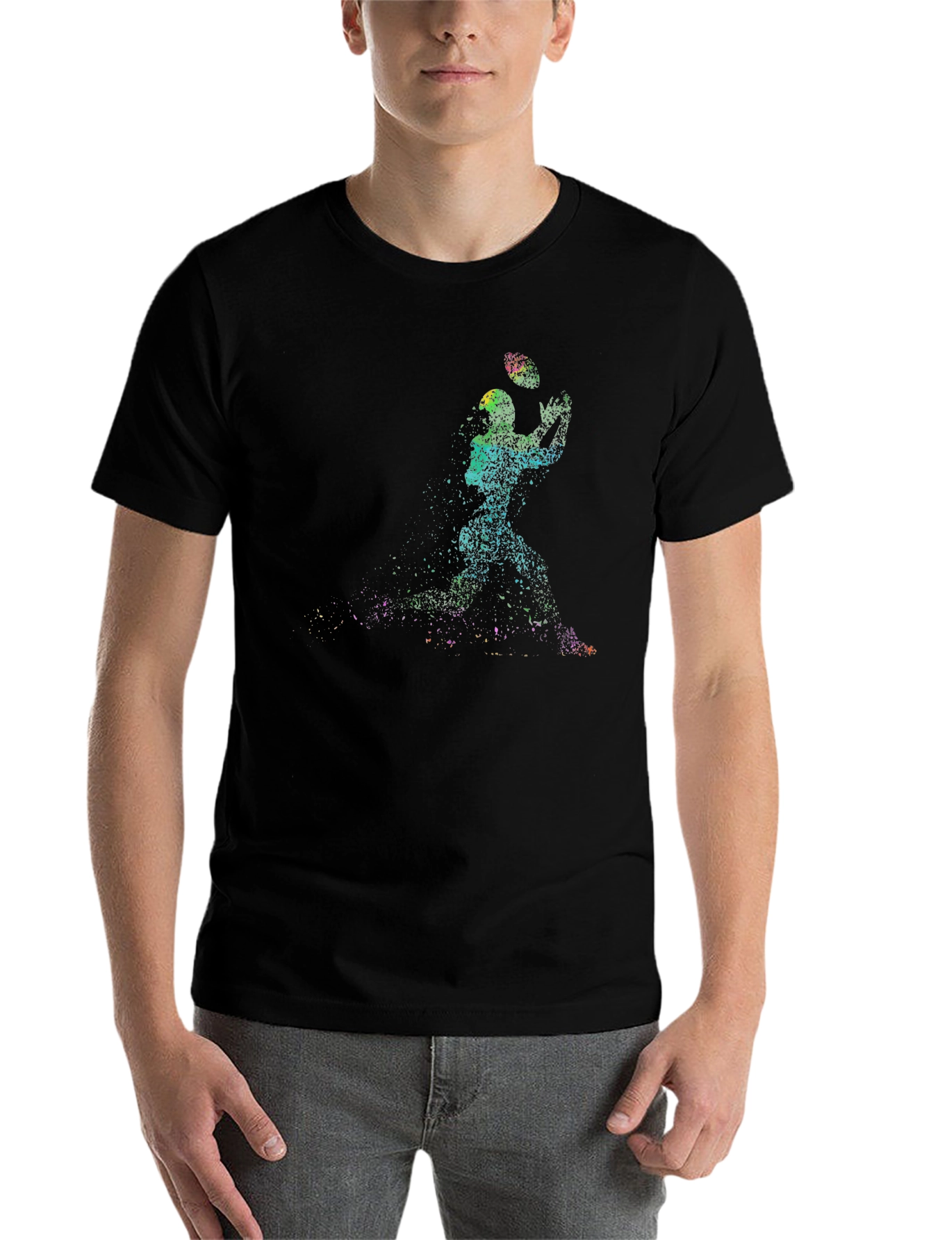 Black Colorful Football Player Graphic Tee view 7