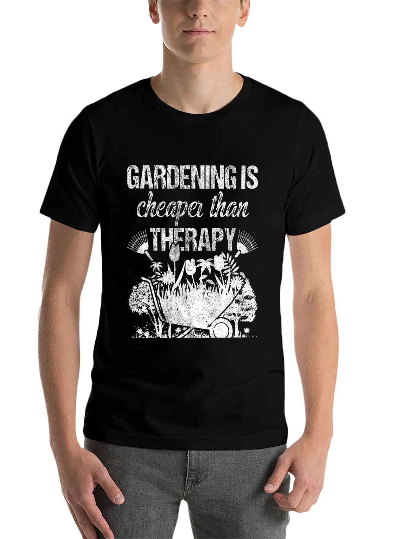 Black Gardening is Cheaper Than Therapy Graphic Tee view 7