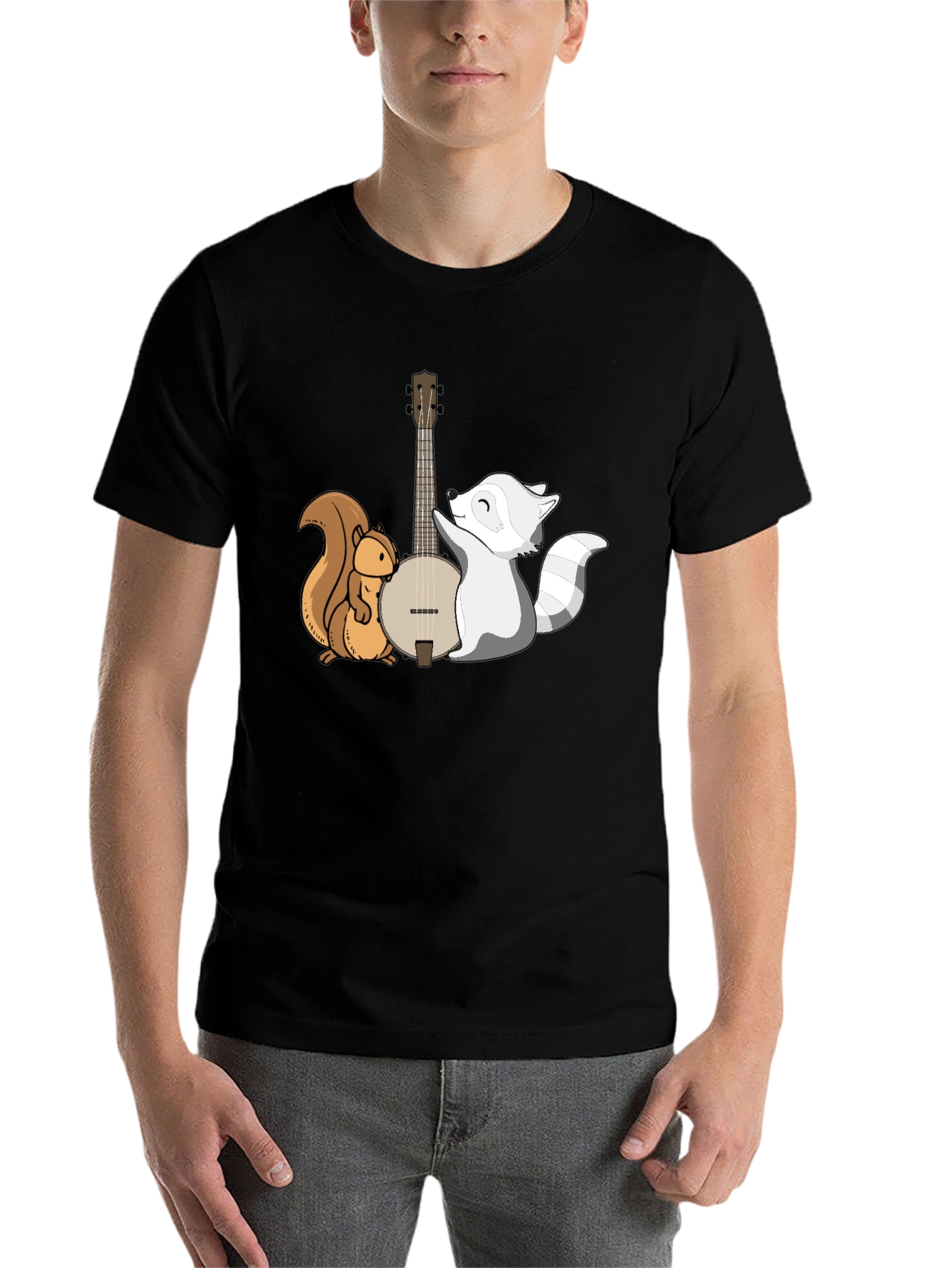 Black Squirrel & Raccoon Banjo T-Shirt view 7