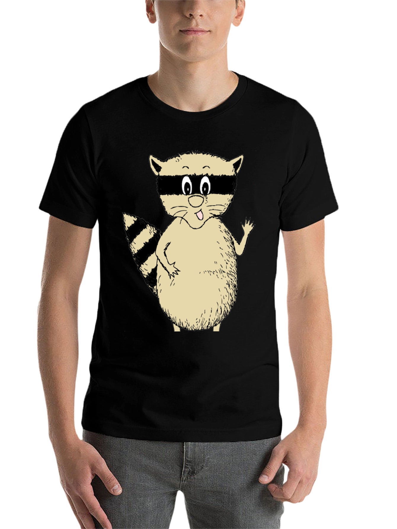 Black Cute Raccoon Graphic T-Shirt - Black Casual Tee view 7