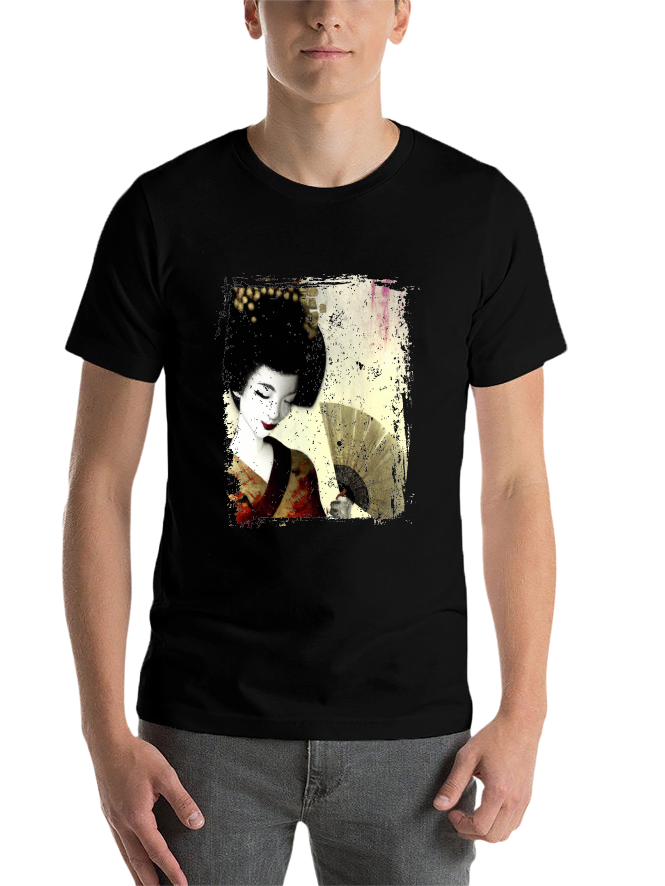Black Geisha Print Black T-Shirt view 7
