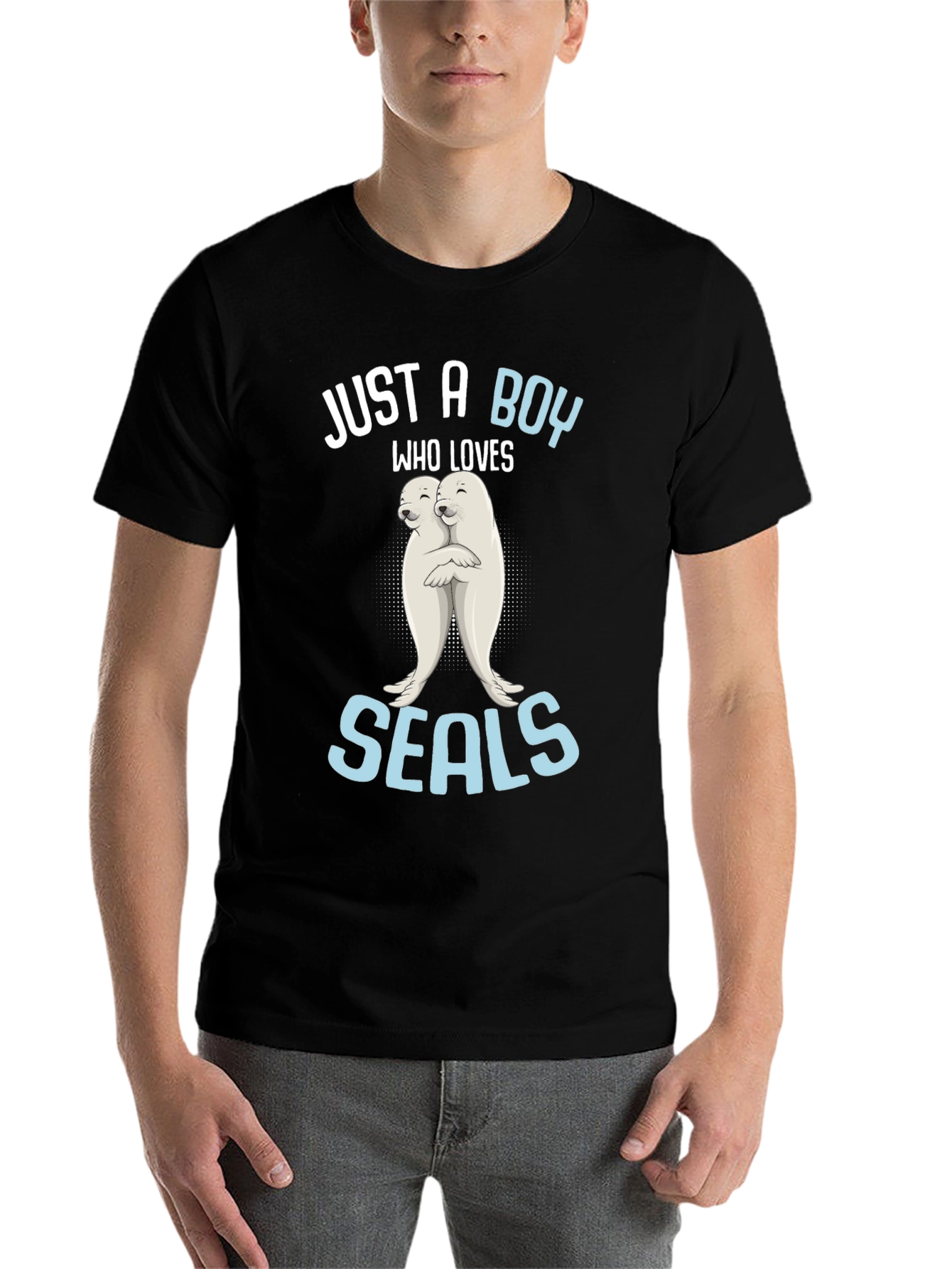 Black Just A Boy Who Loves Seals T-Shirt view 7