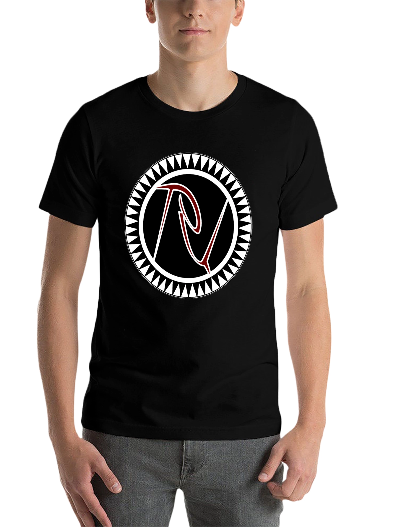 Black Black Tee with Tribal Circle Logo view 7