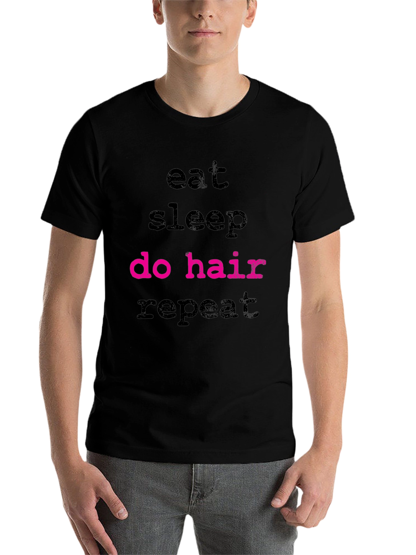 Black Eat Sleep Do Hair Repeat Black T-Shirt view 7