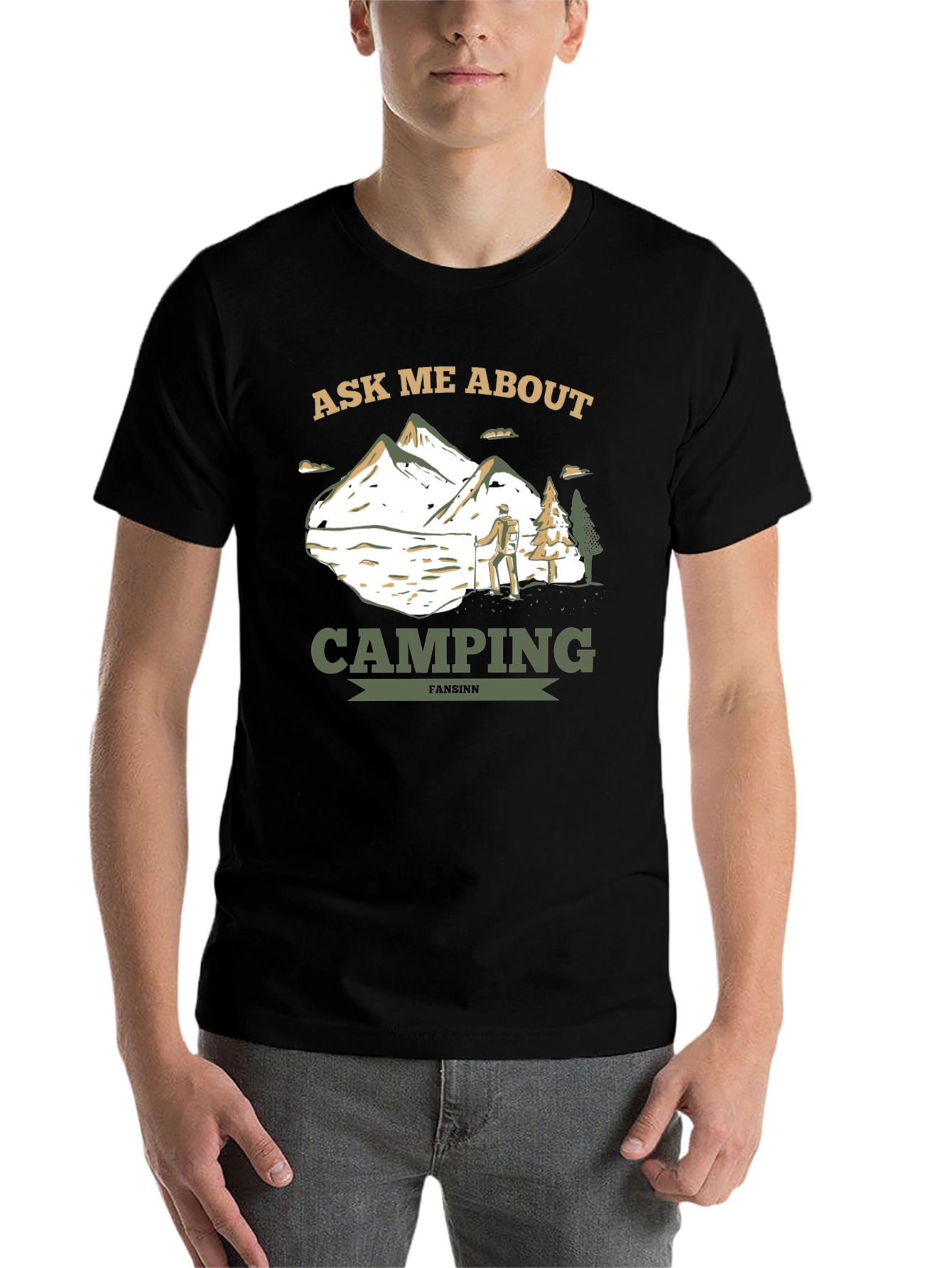 Black Camping Enthusiast T-Shirt: Ask Me About Camping view 7