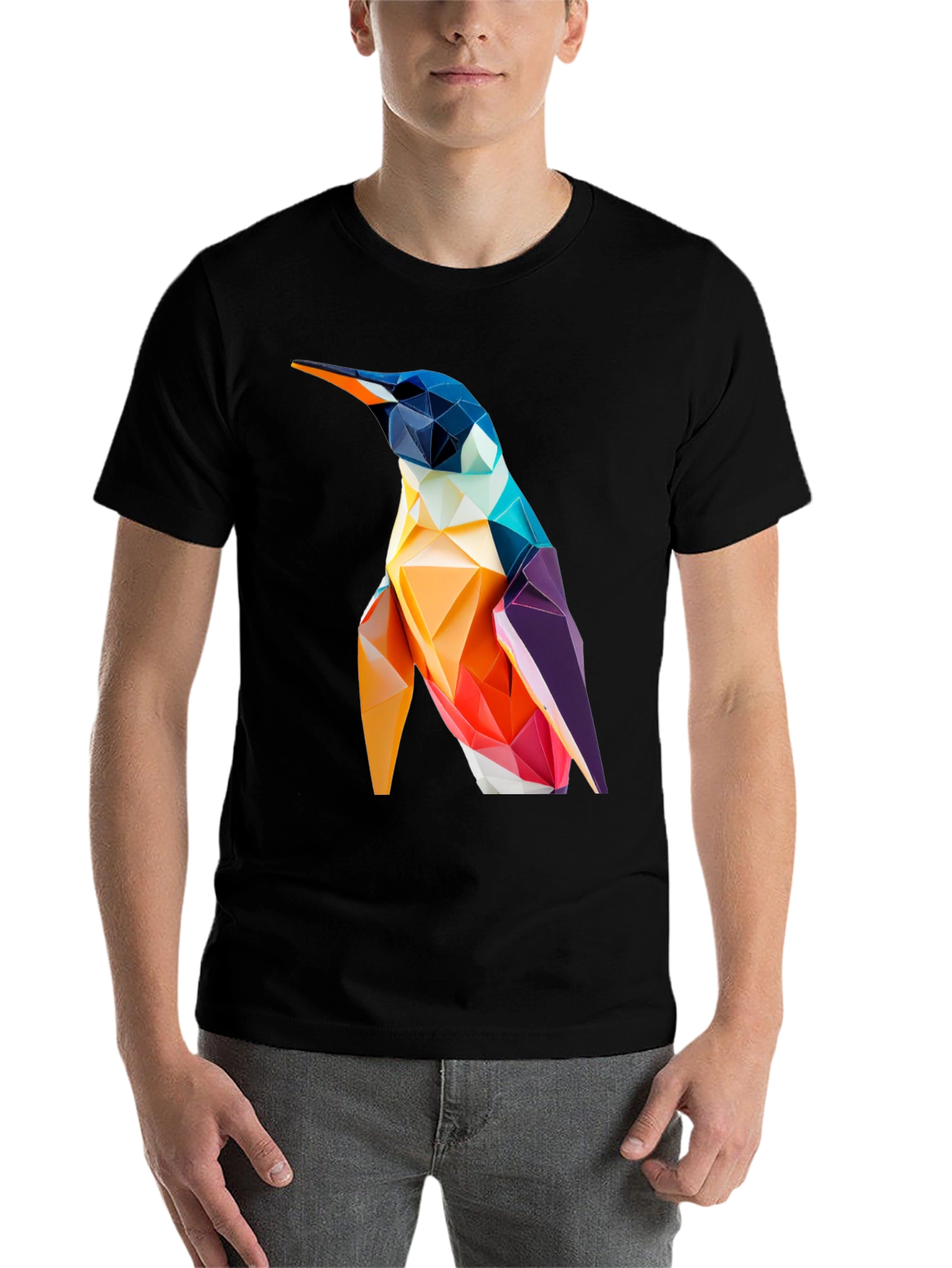Black Geometric Penguin Graphic Tee - Modern Stylish Design view 7