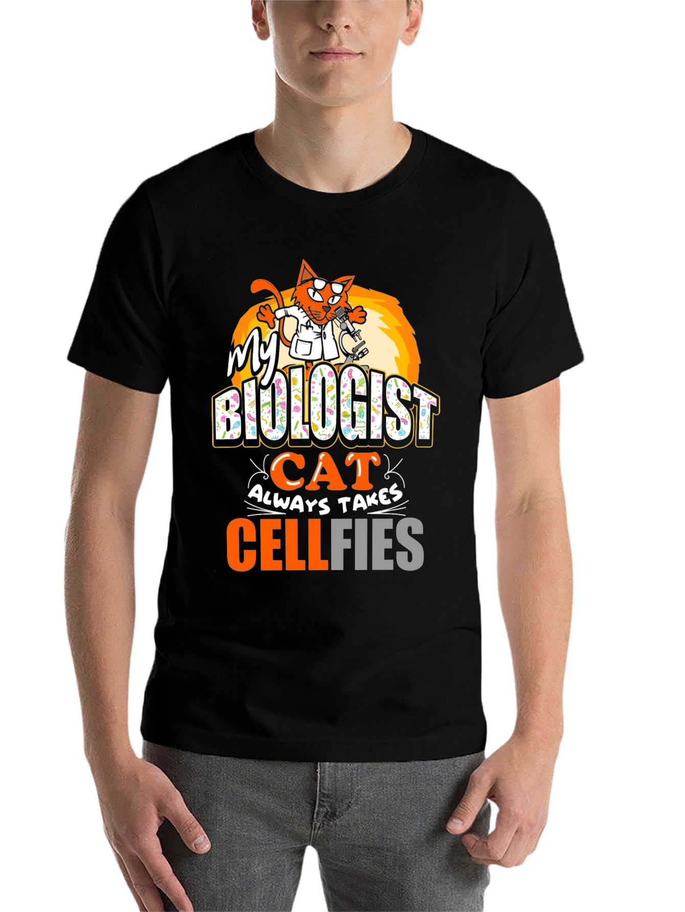 Black Biologist Cat Cellfies Graphic Tee view 7