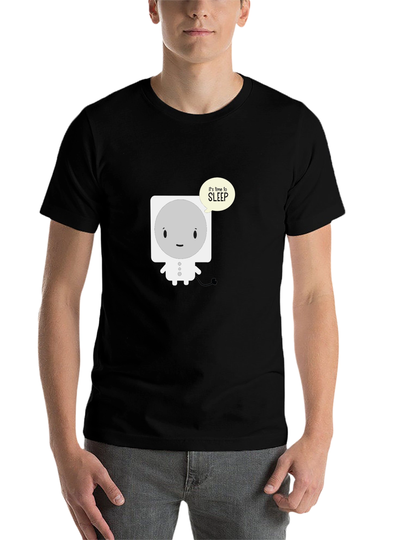 Black Cute Sleepy Robot Black T-Shirt view 7