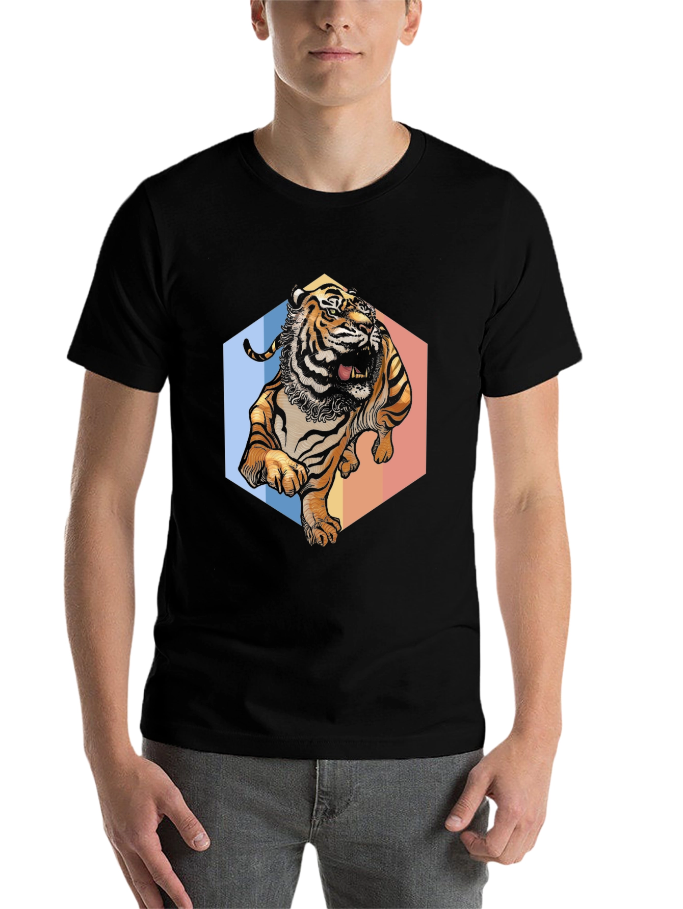 Black Roaring Tiger Graphic Tee - Bold Black T-Shirt view 7