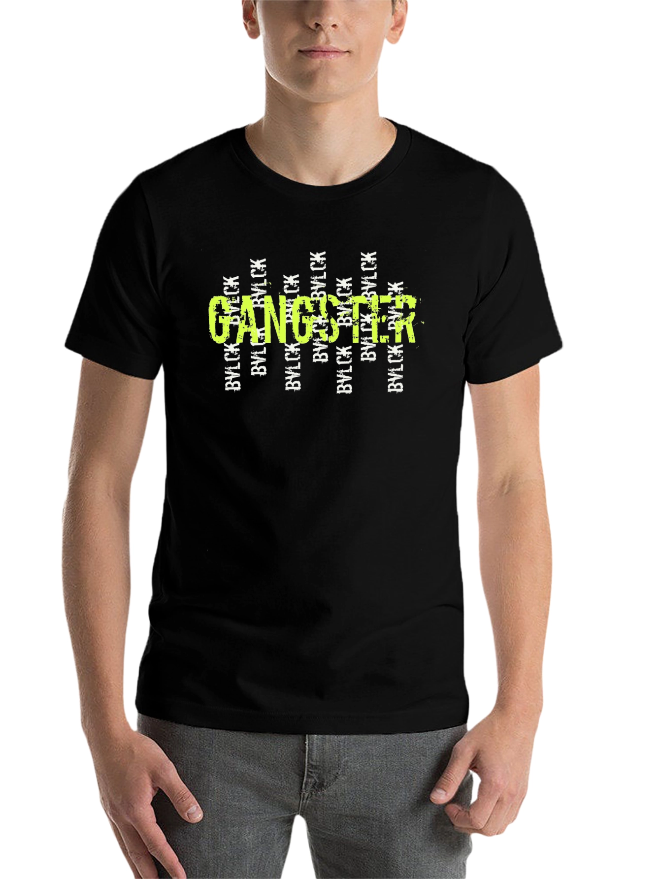 Black Gangster Graphic Print Black T-Shirt view 7