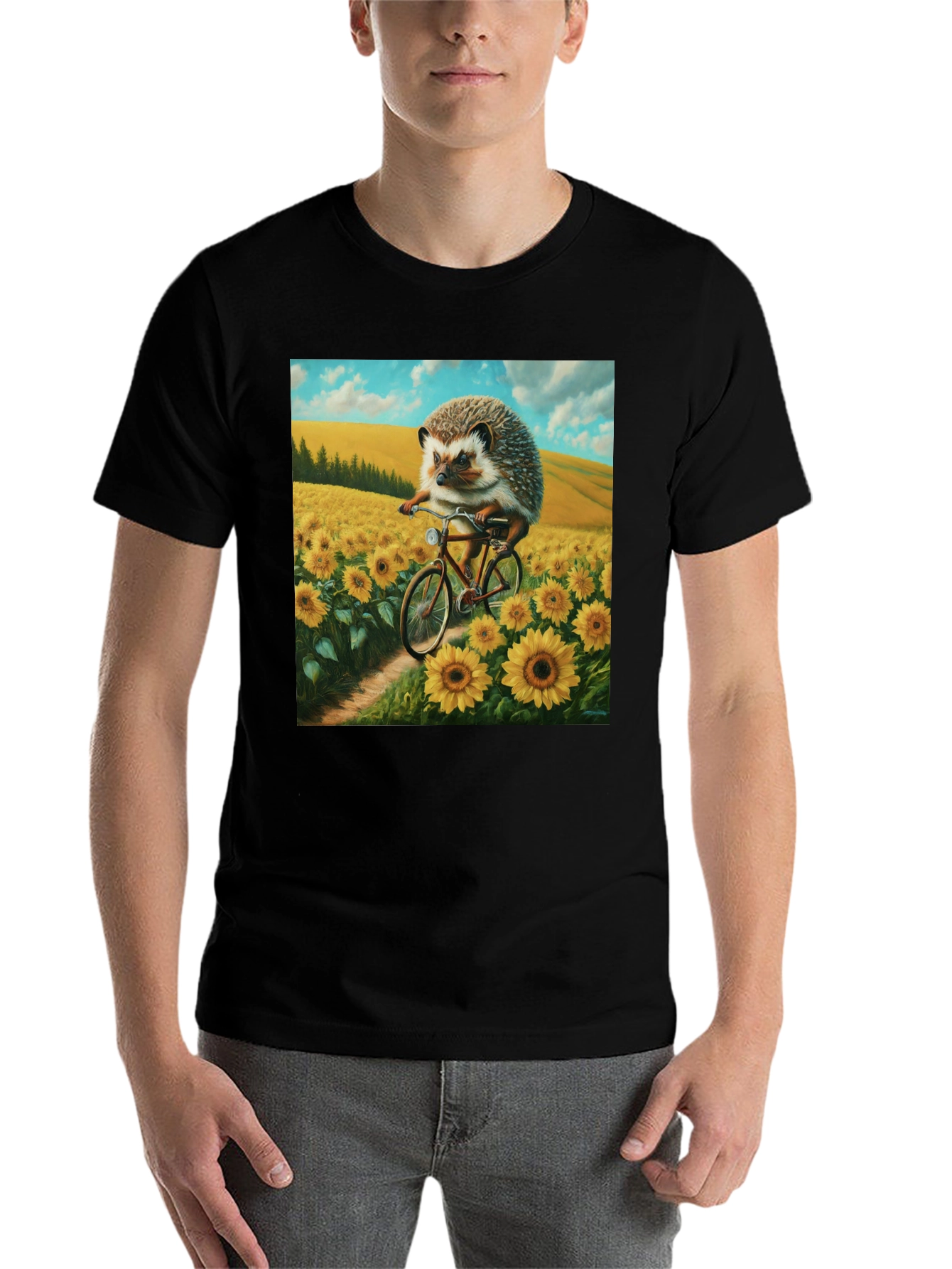 Black Hedgehog on Bike T-Shirt view 7