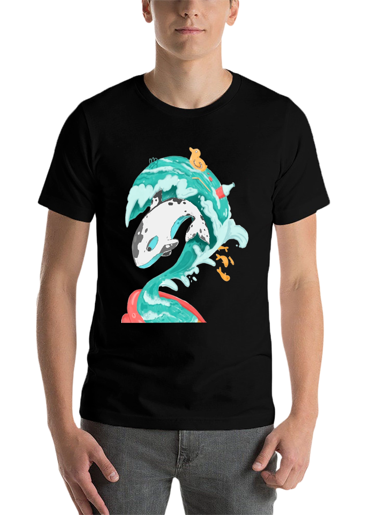 Black Whale Wave Graphic Tee - Unique Ocean Art T-Shirt view 7