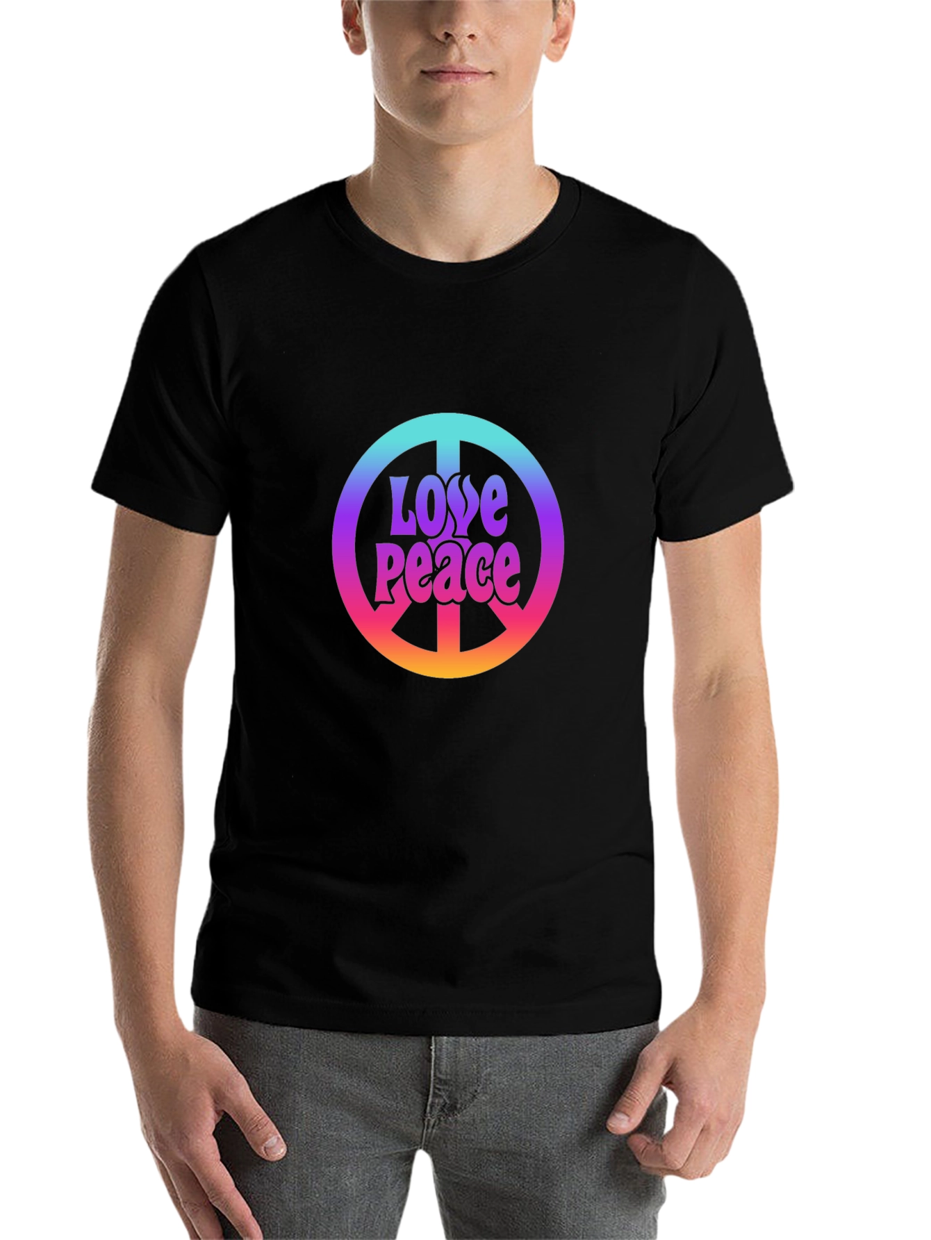 Black Love Peace Sign Black T-Shirt view 7
