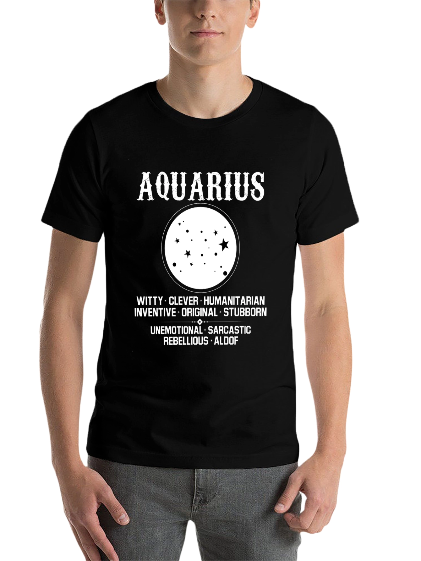 Black Aquarius Zodiac Star Sign Black T-Shirt view 7