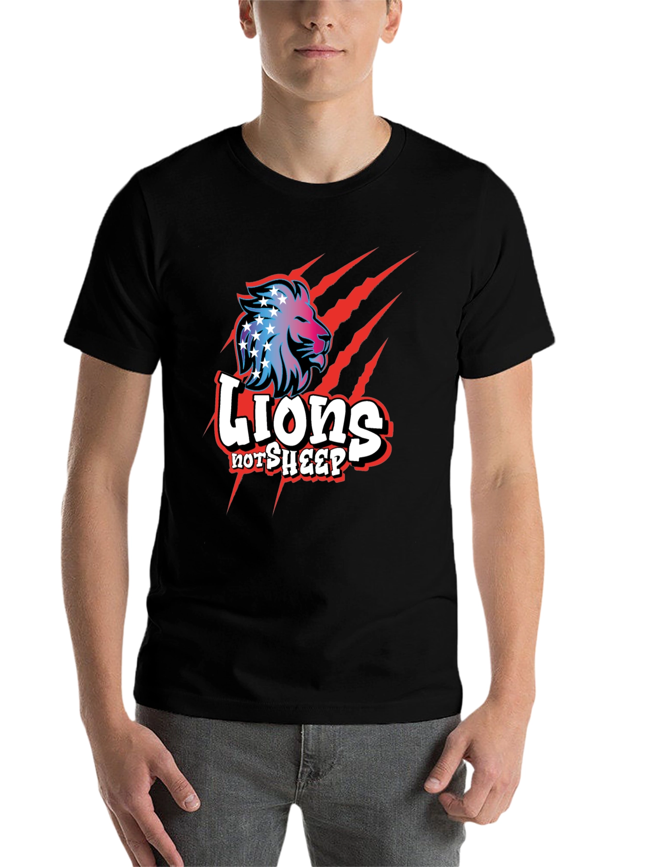 Black Lions Not Sheep Graphic Tee - Patriotic Design view 7