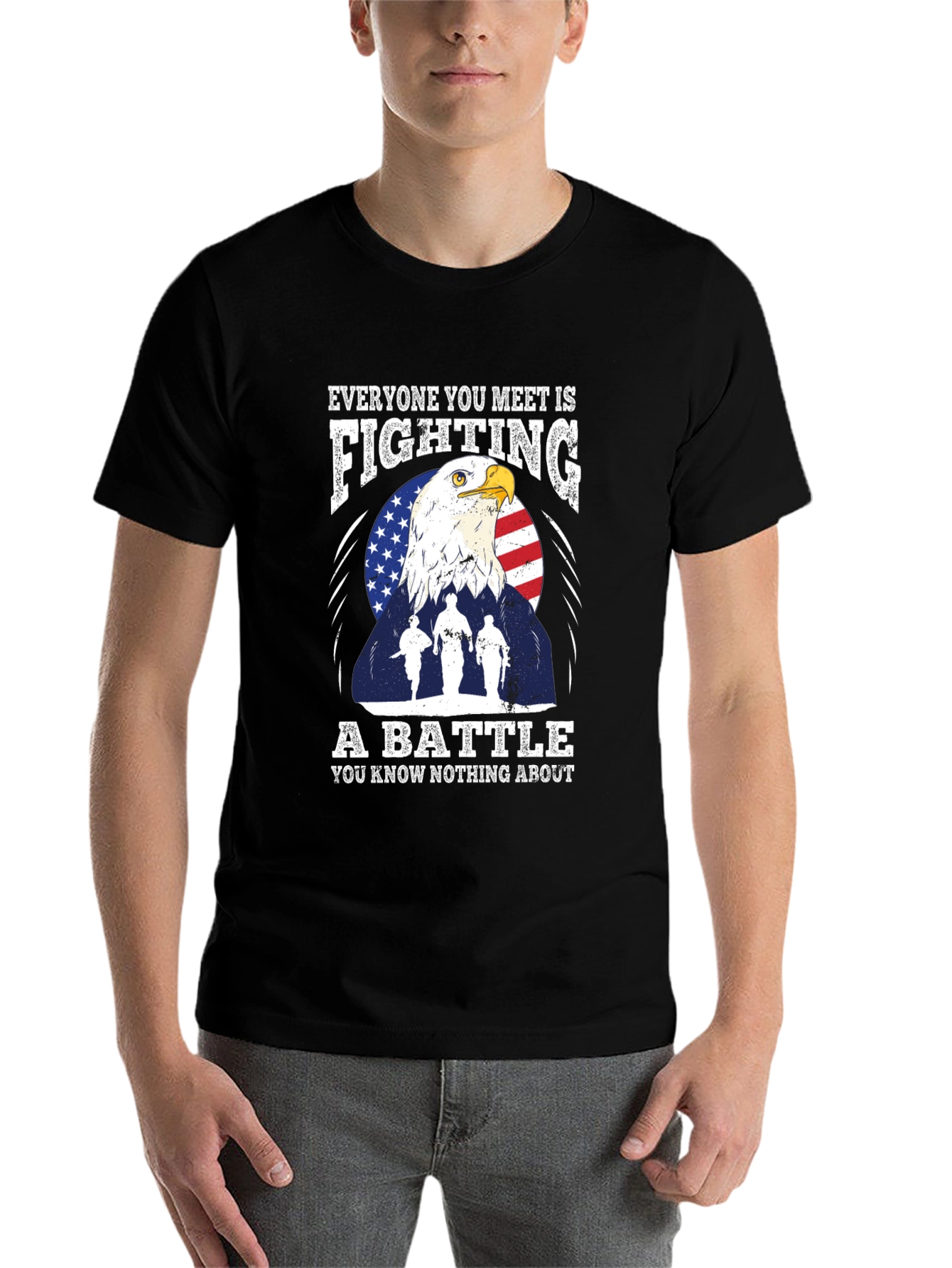 Patriotic Eagle and Soldiers Graphic T-Shirt - "A Battle" - 7