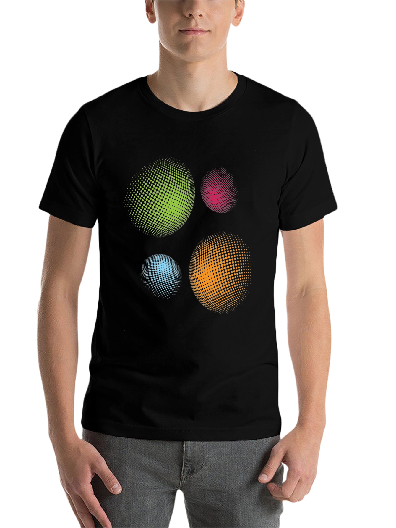 Black Abstract Spheres Graphic Print Black T-Shirt view 7
