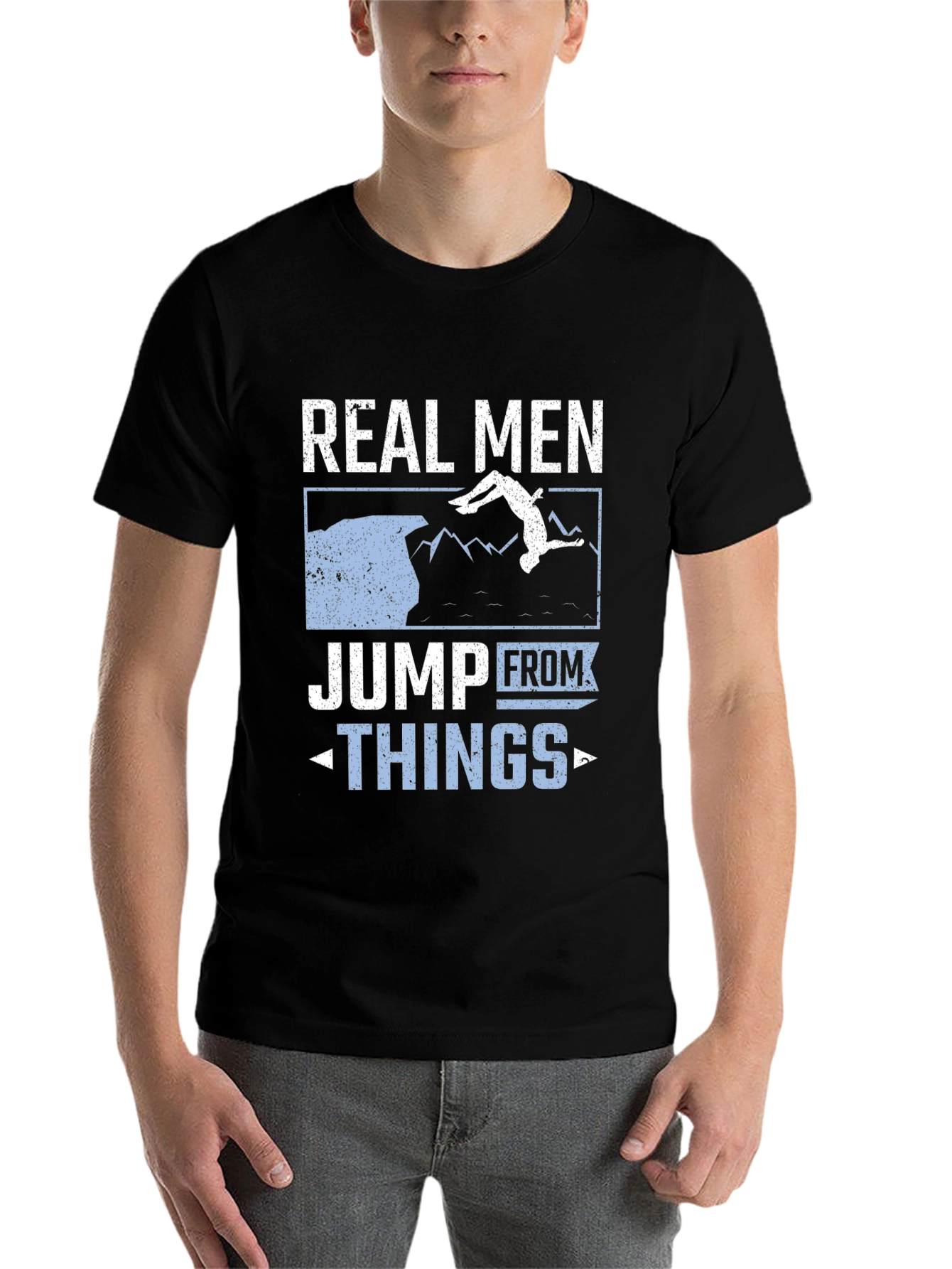 Black Real Men Jump From Things T-Shirt view 7