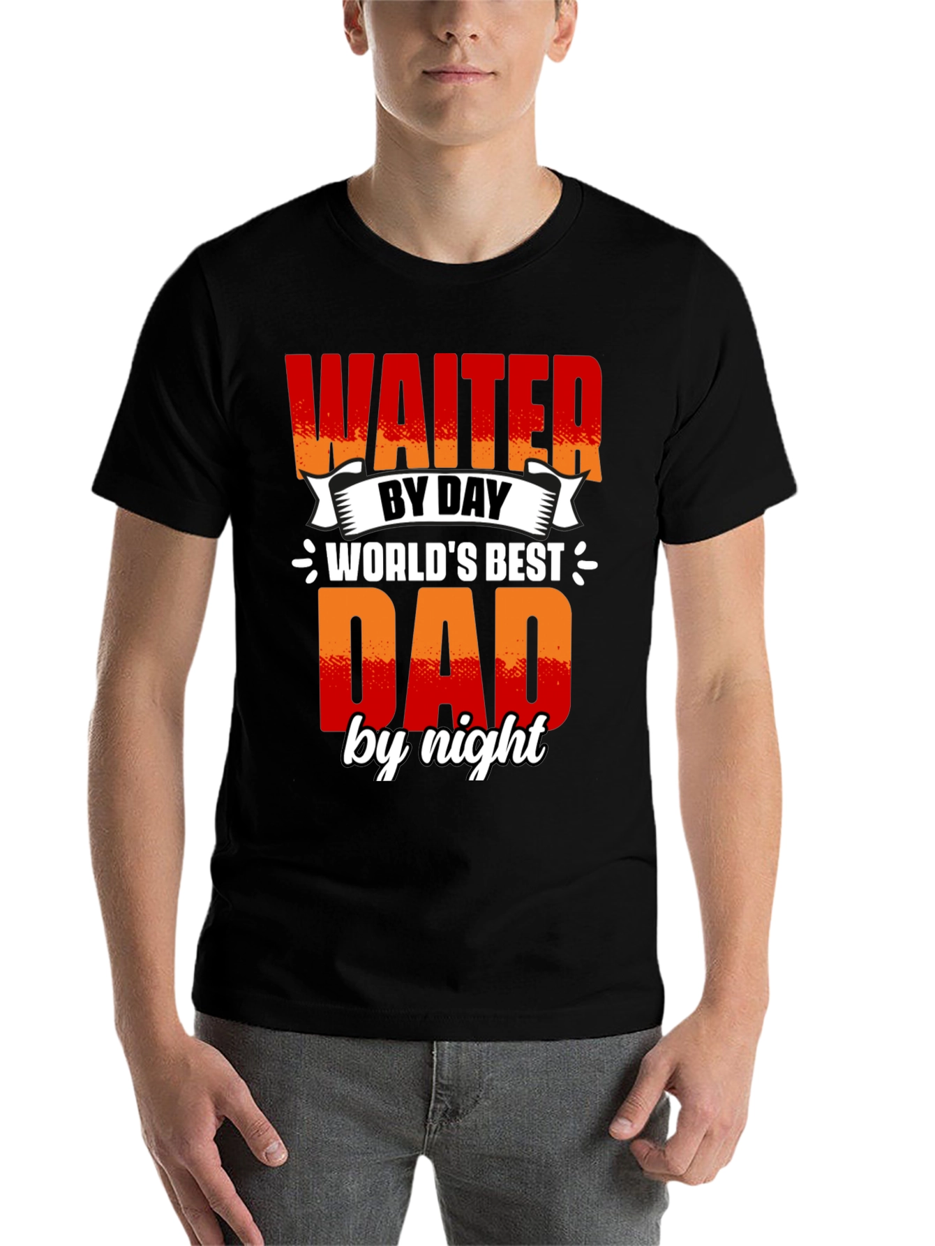 Black Waiter Dad T-Shirt - World's Best Dad view 7