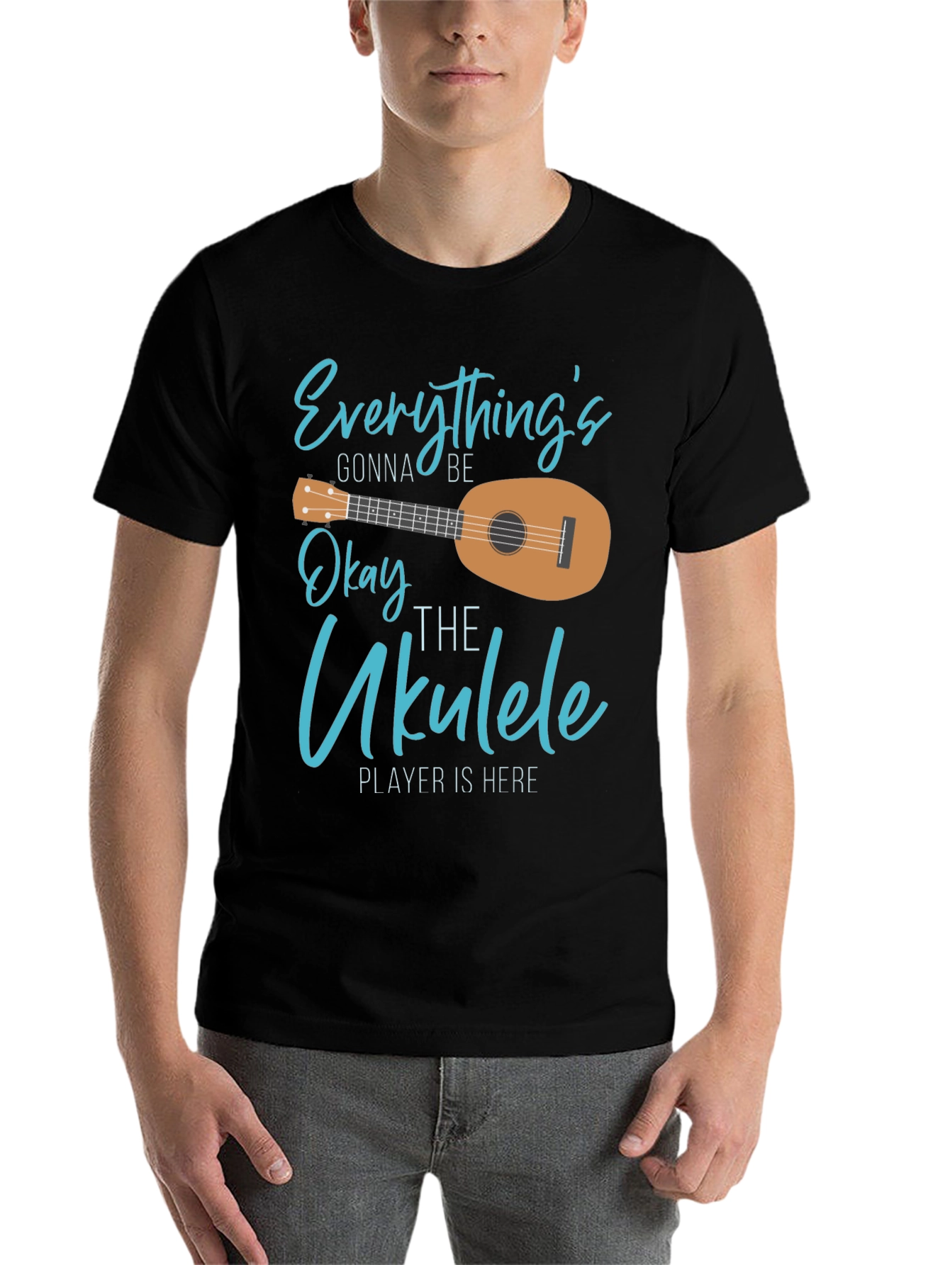 Black Everything's Gonna Be Okay Ukulele T-Shirt view 7