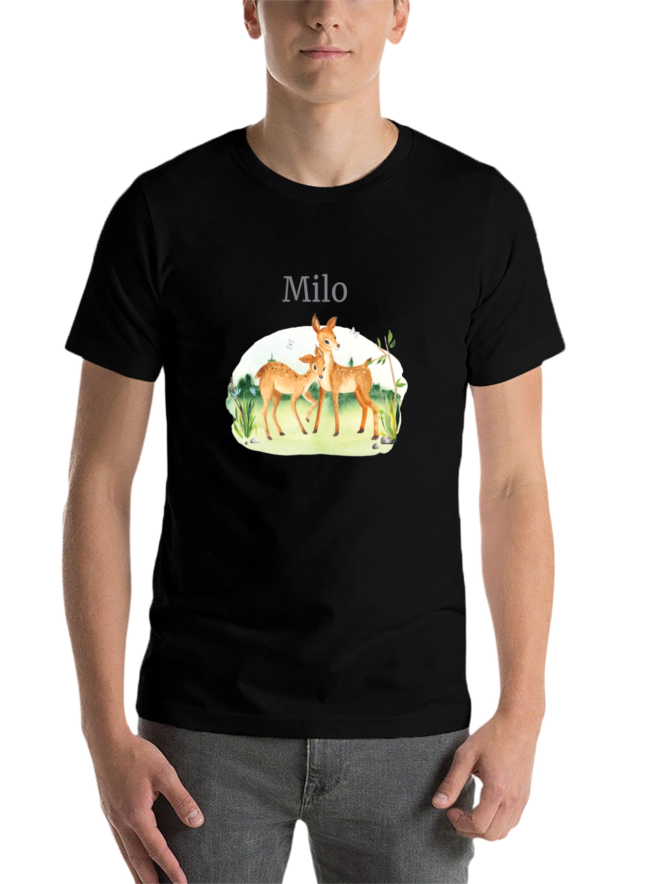 Black Deer Family Personalized Black T-Shirt view 7