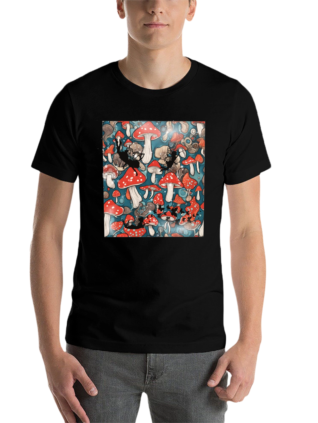 Black Mushroom Fairycore Graphic T-Shirt view 7