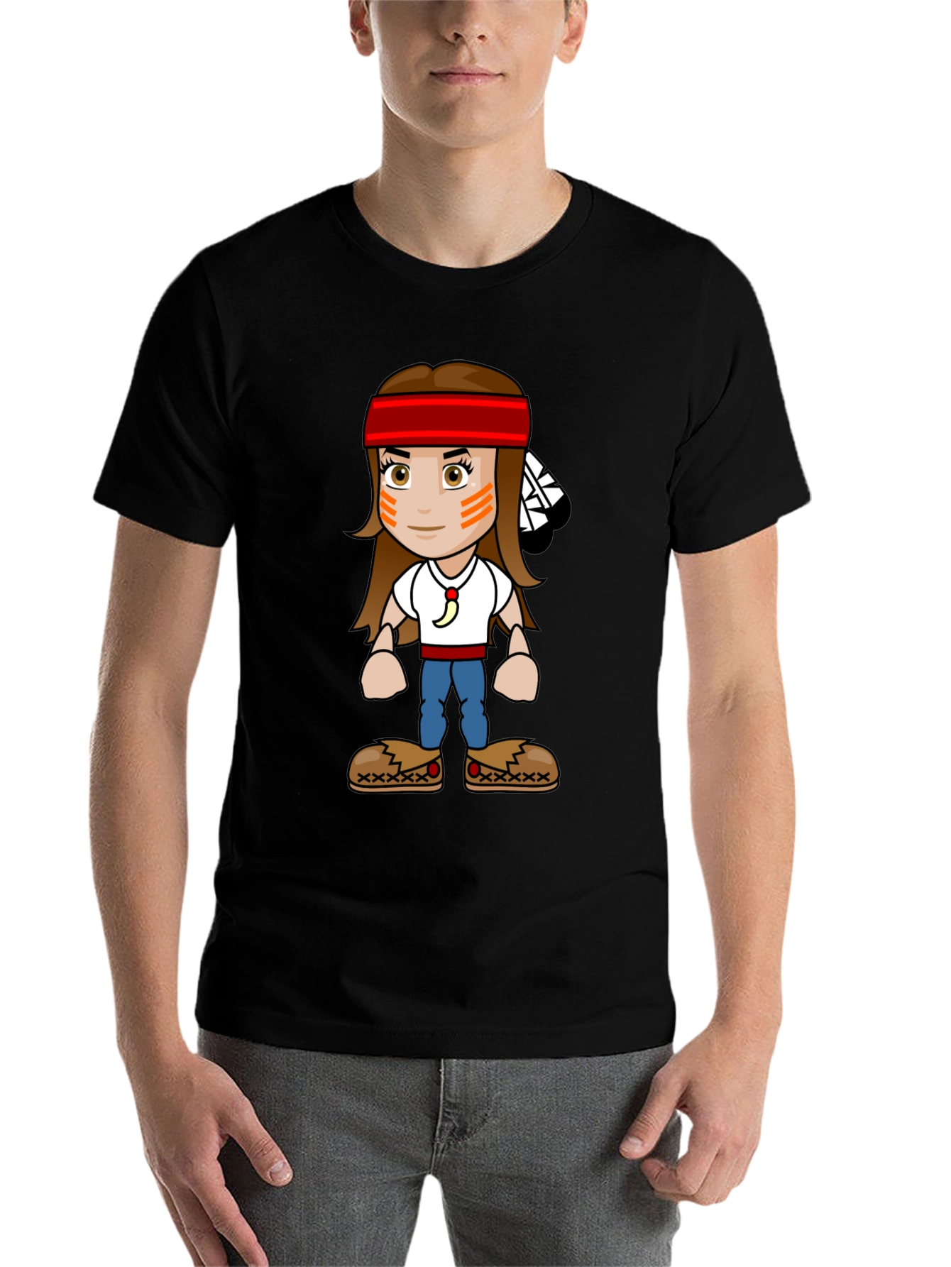 Black Native American Cartoon T-Shirt view 7