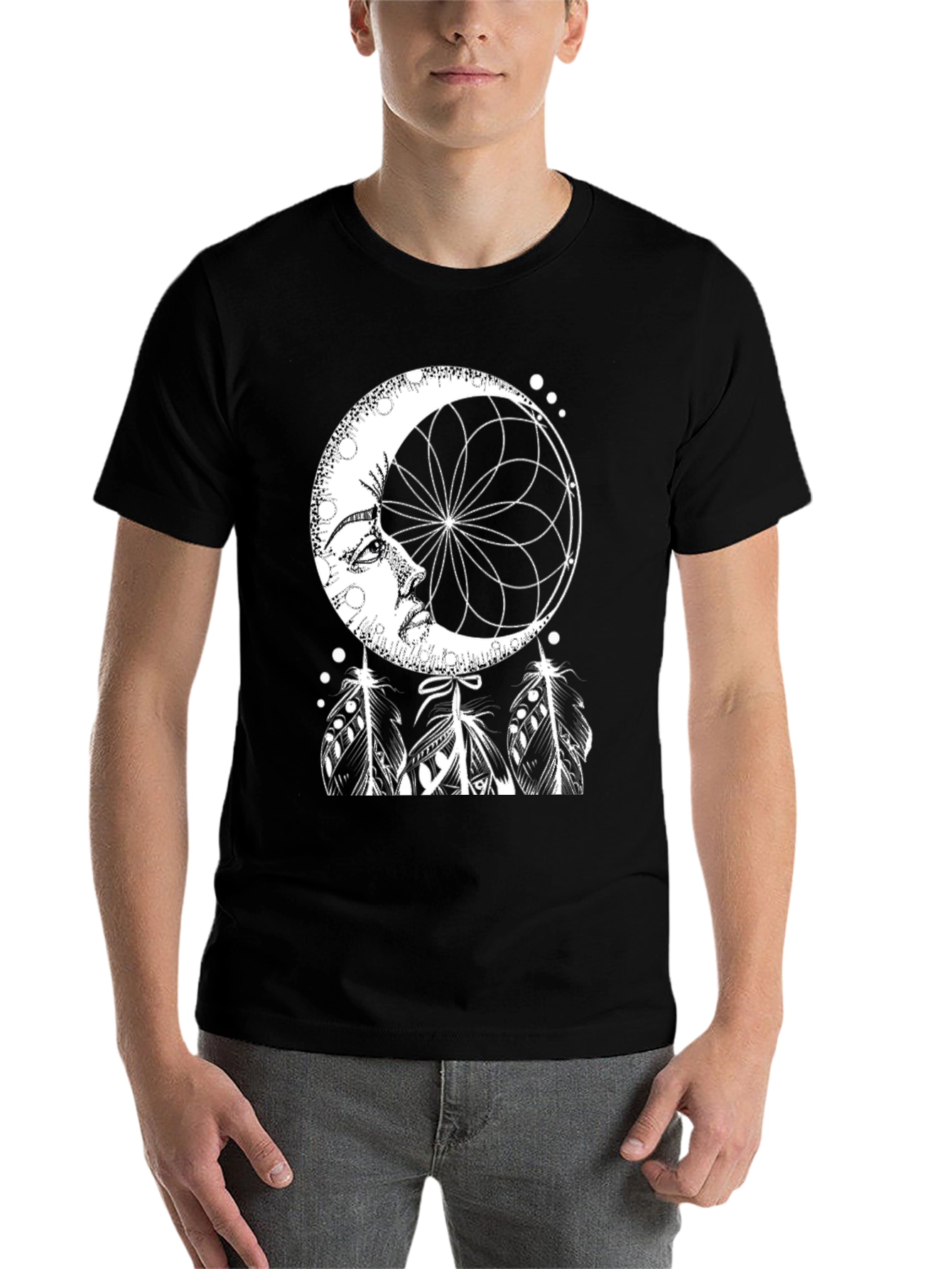 Black Dreamy Moon Graphic Tee - Black Cotton Blend view 7