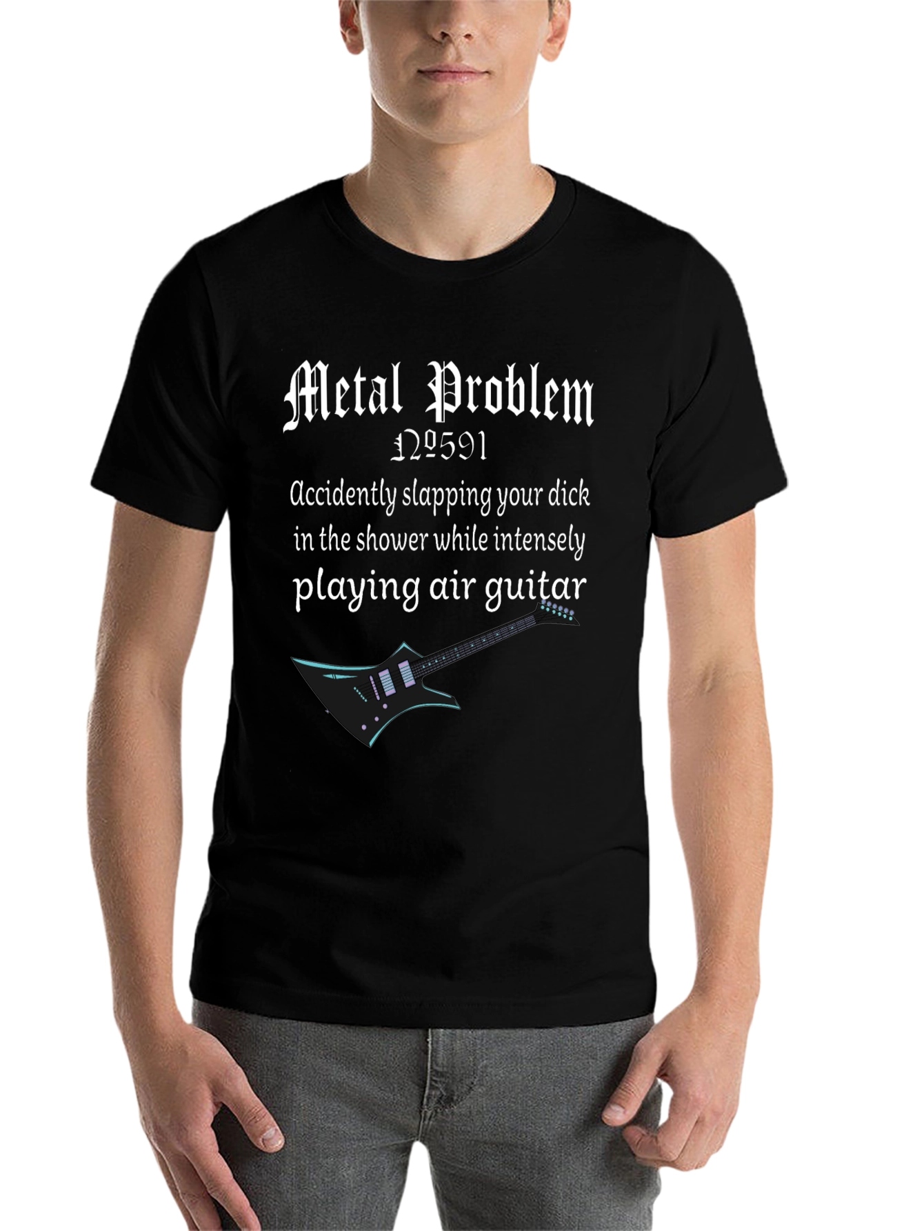 Black Metal Problem T-Shirt - Shower Air Guitar view 7