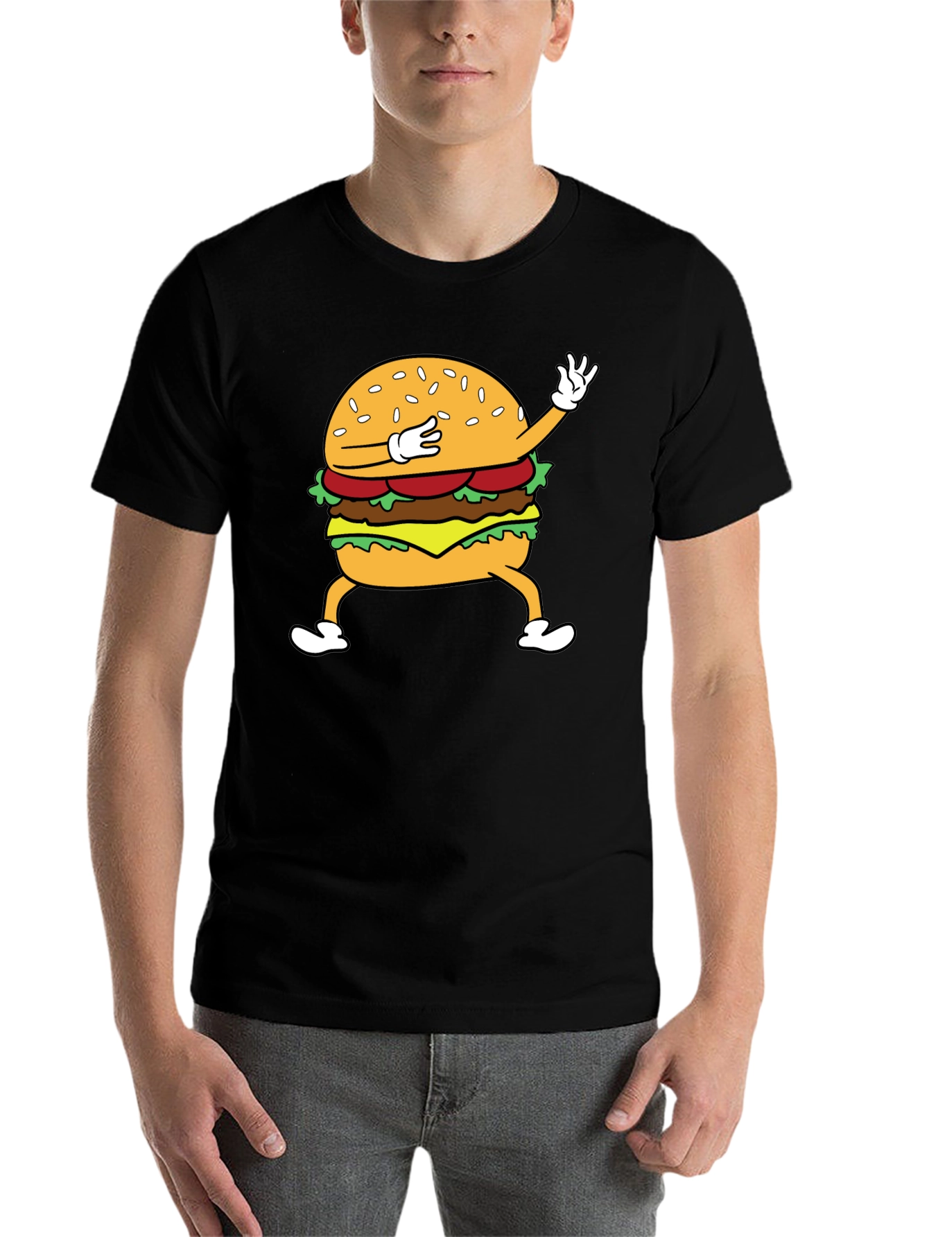 Black Dabbing Burger Graphic Tee - Funny Food T-Shirt view 7