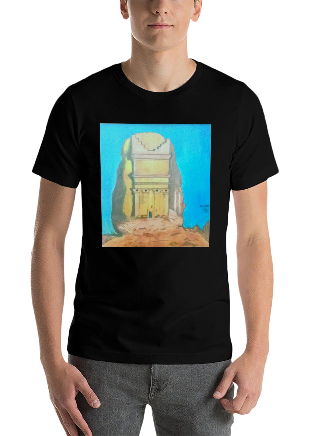 Black Monumental Artwork Tee - Unique Graphic T-Shirt view 7